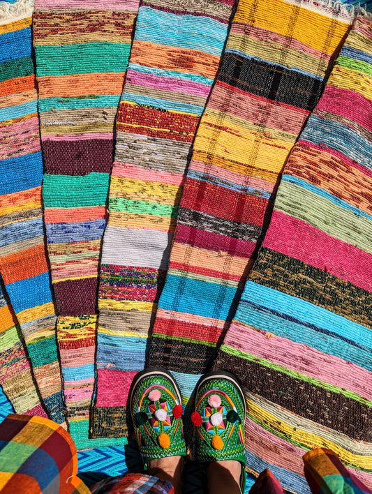 Recycled striped chindi rugs, pastel brights
