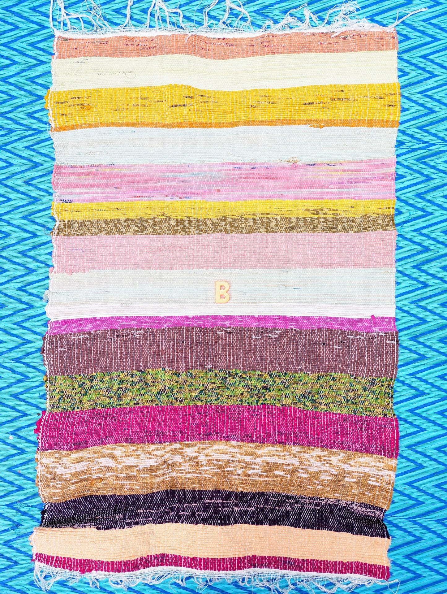 Small recycled striped chindi rugs