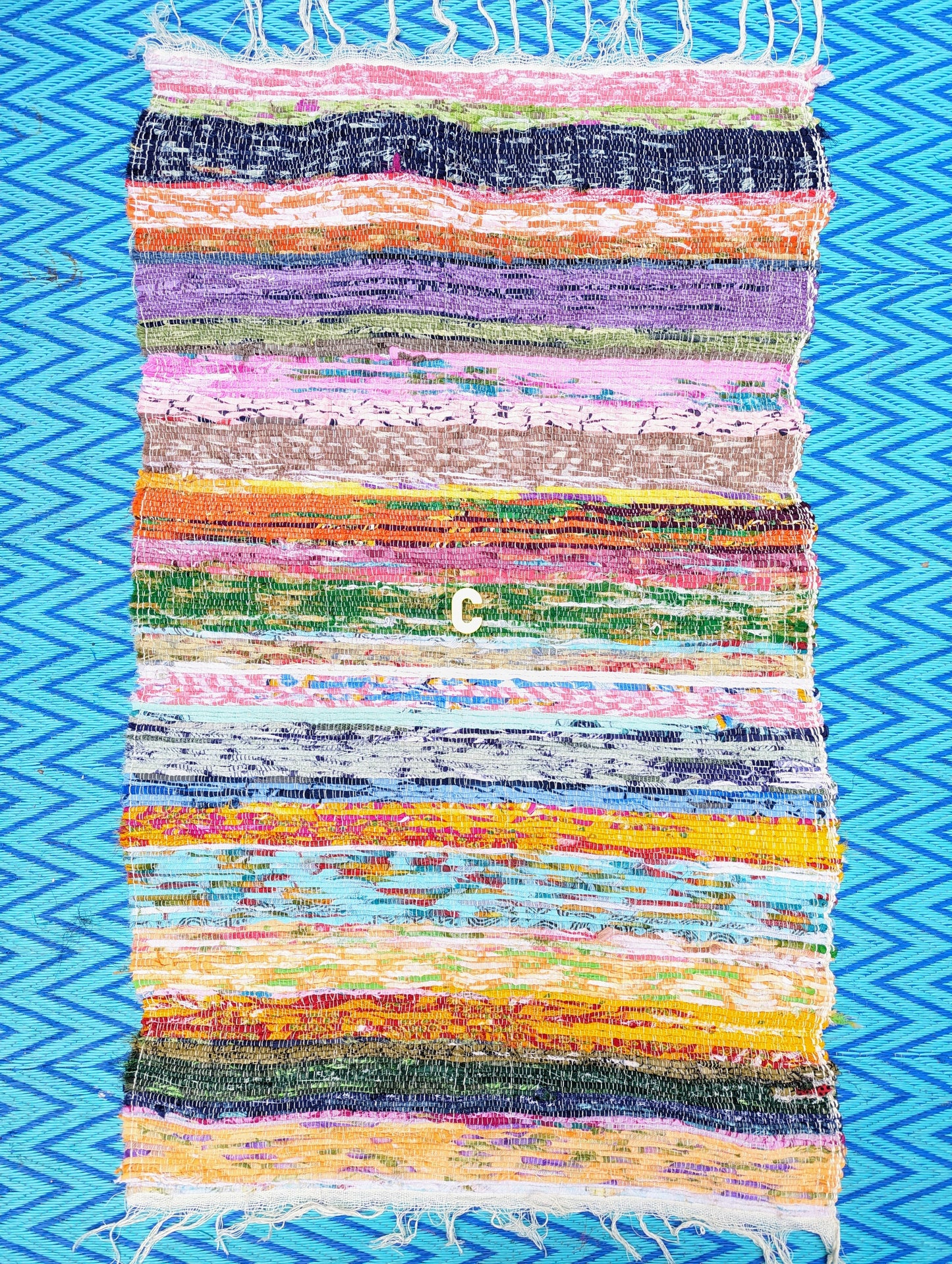Small recycled striped chindi rugs