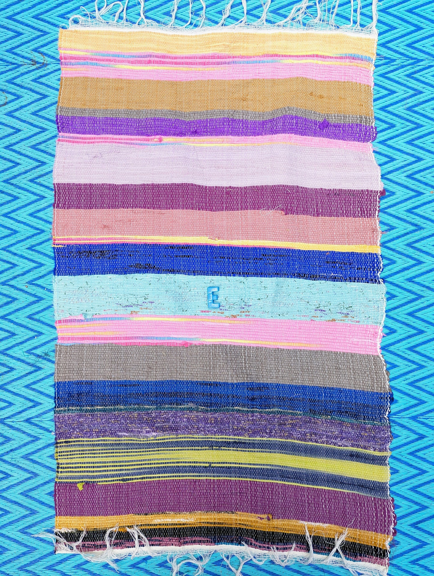 Small recycled striped chindi rugs