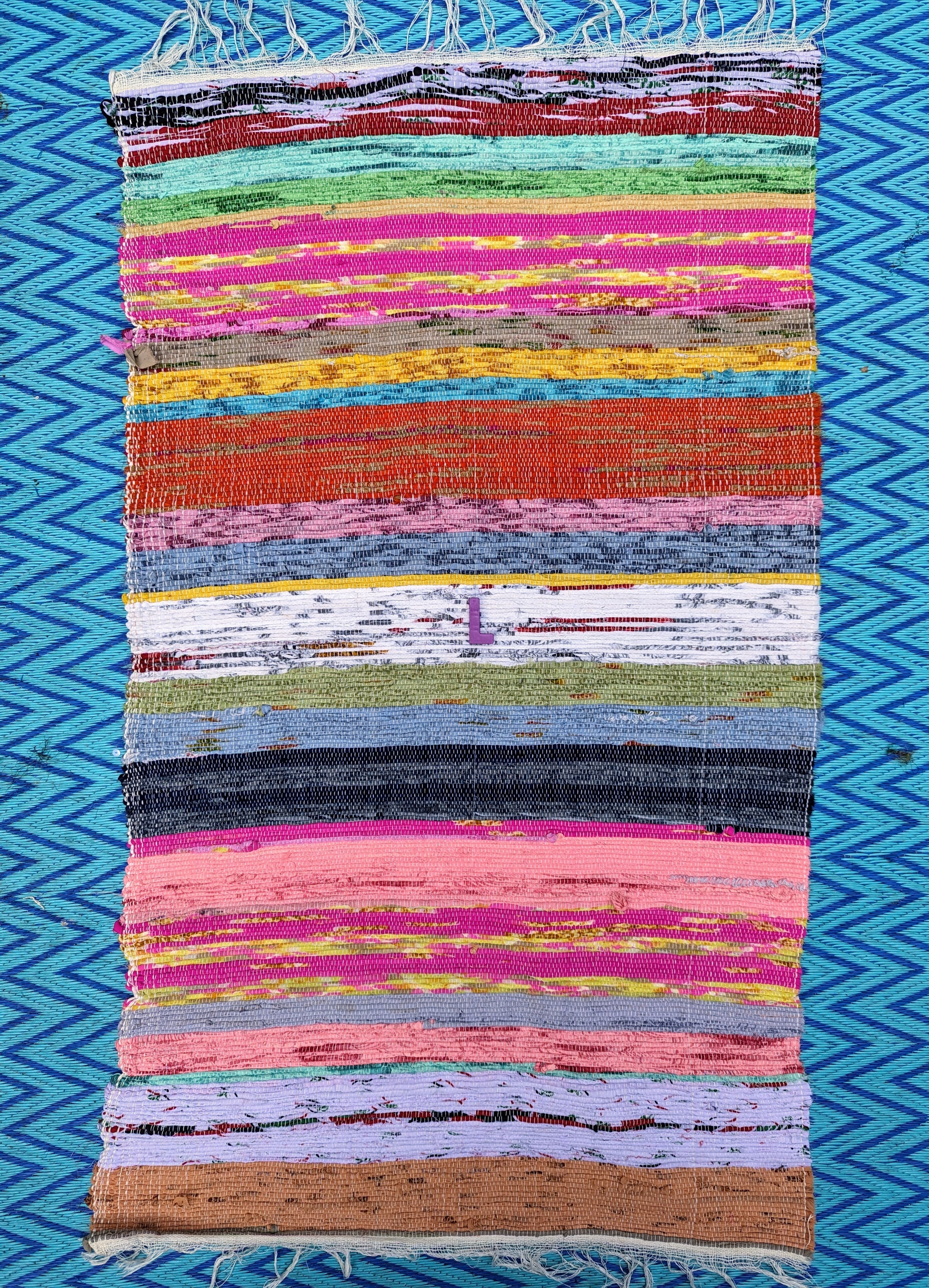 Small recycled striped chindi rugs