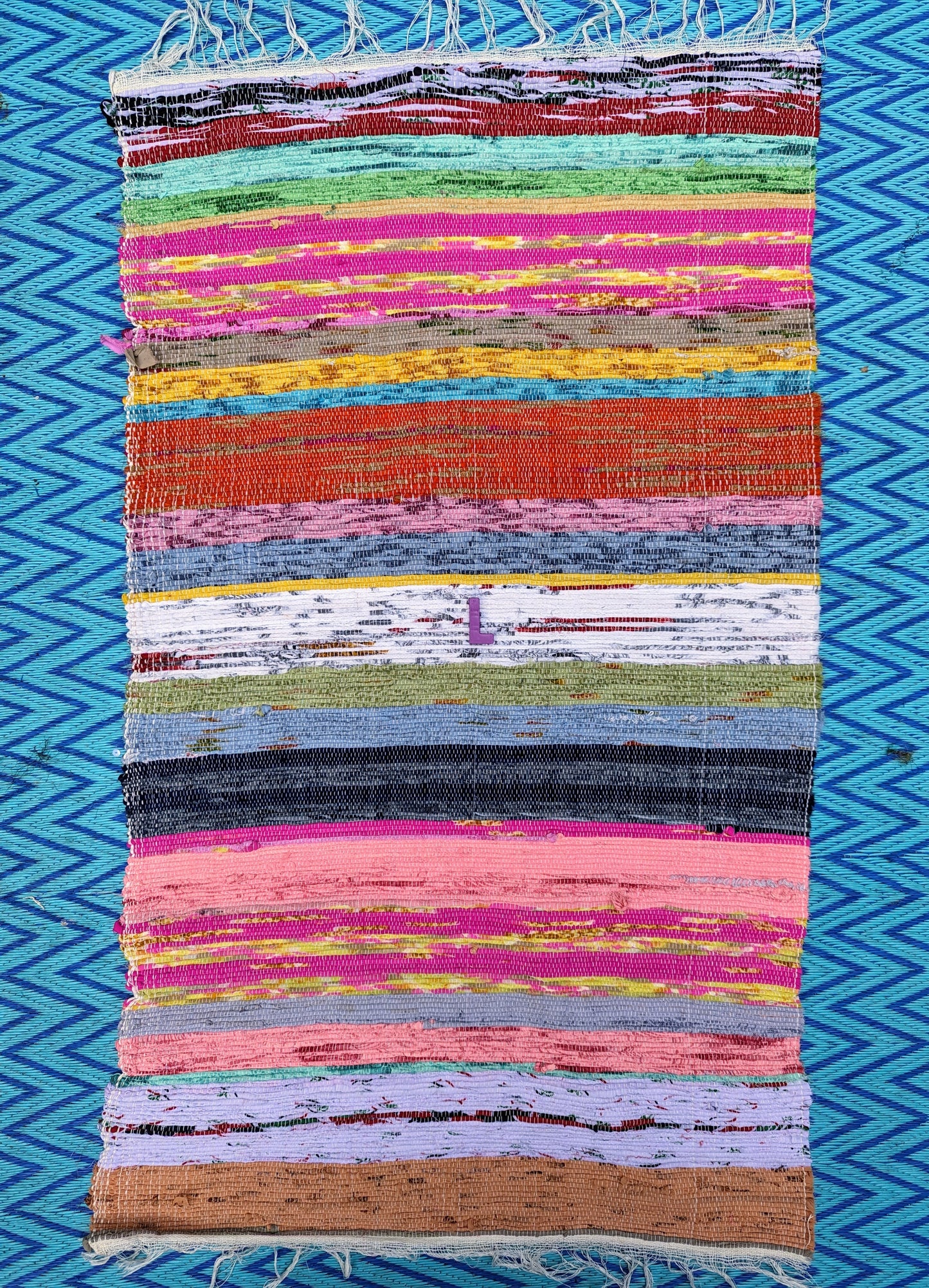 Small recycled striped chindi rugs