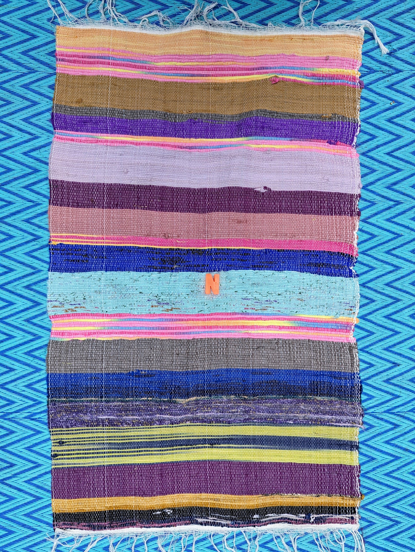 Small recycled striped chindi rugs