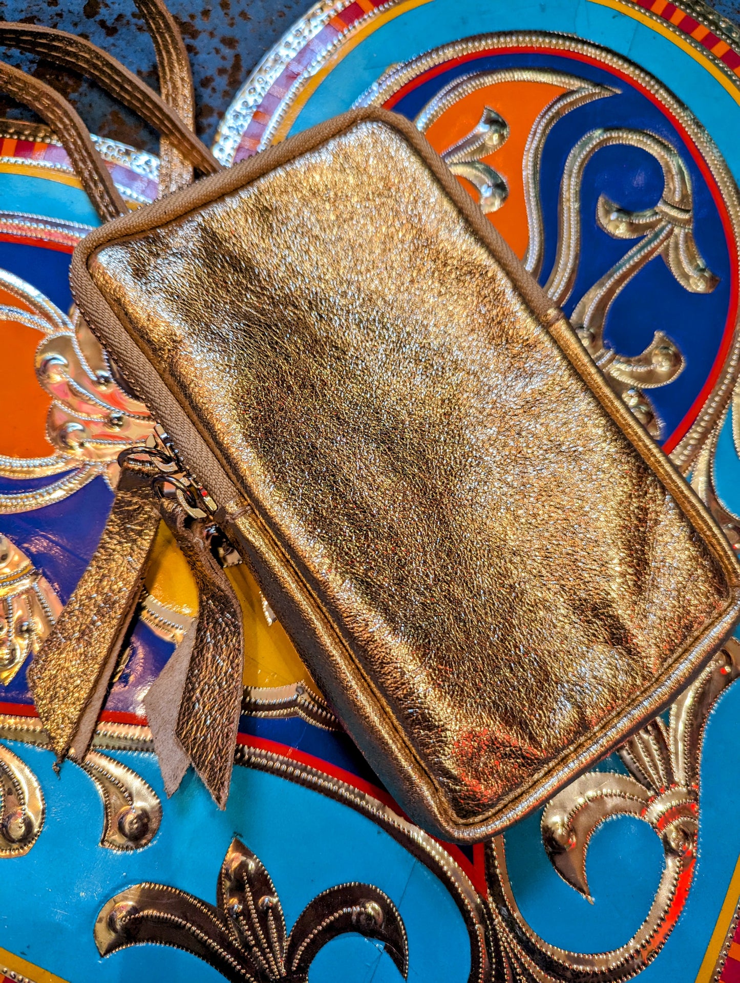 Rainbow metallic leather mobile phone bag