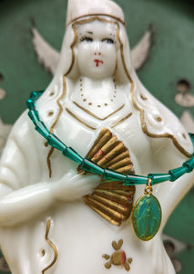 Sacred Mary enamel pendants on Conical crystal necklaces