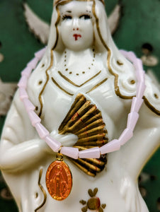 Sacred Mary enamel pendants on Conical crystal necklaces