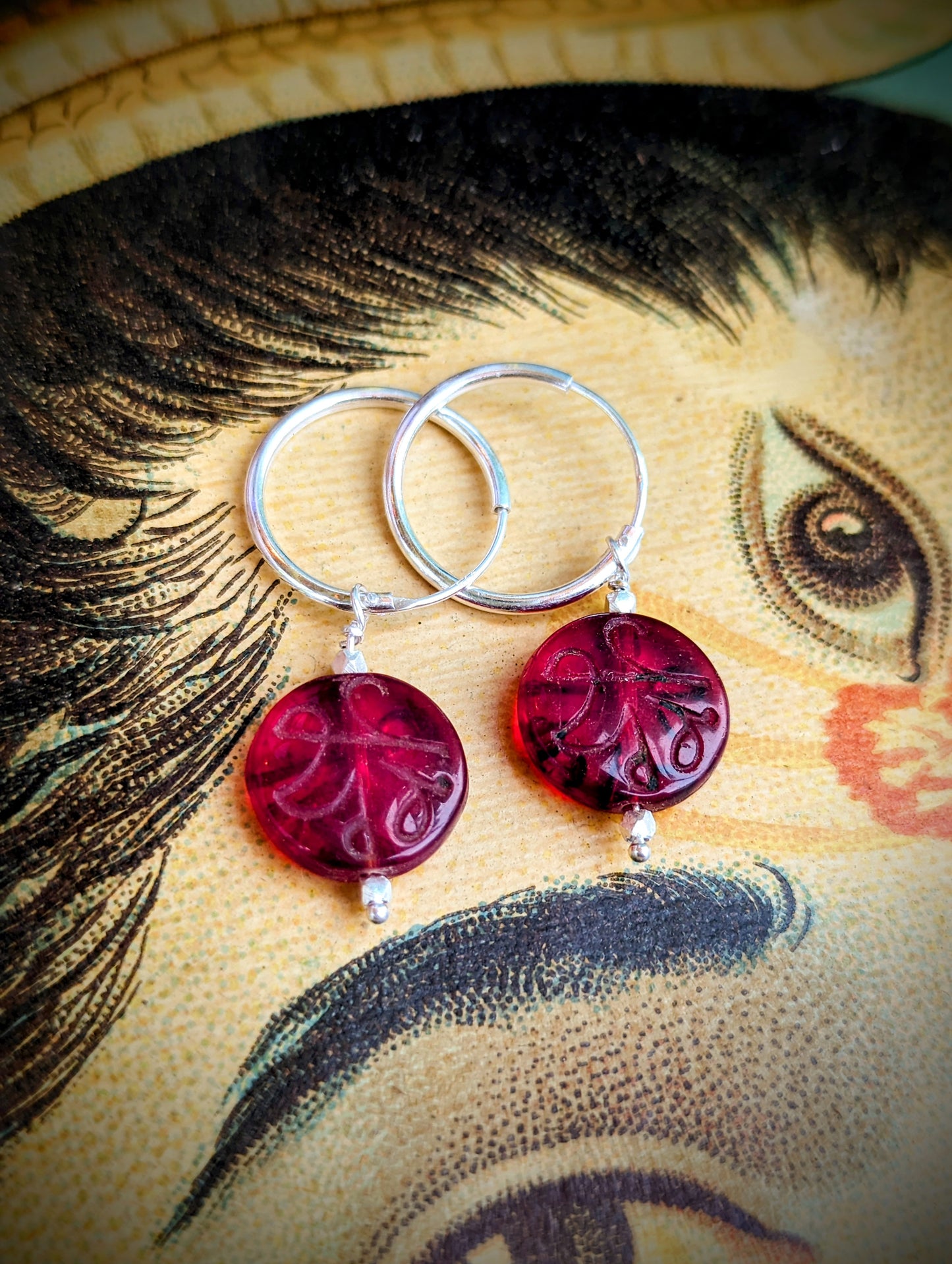 Antique red trade bead hoops