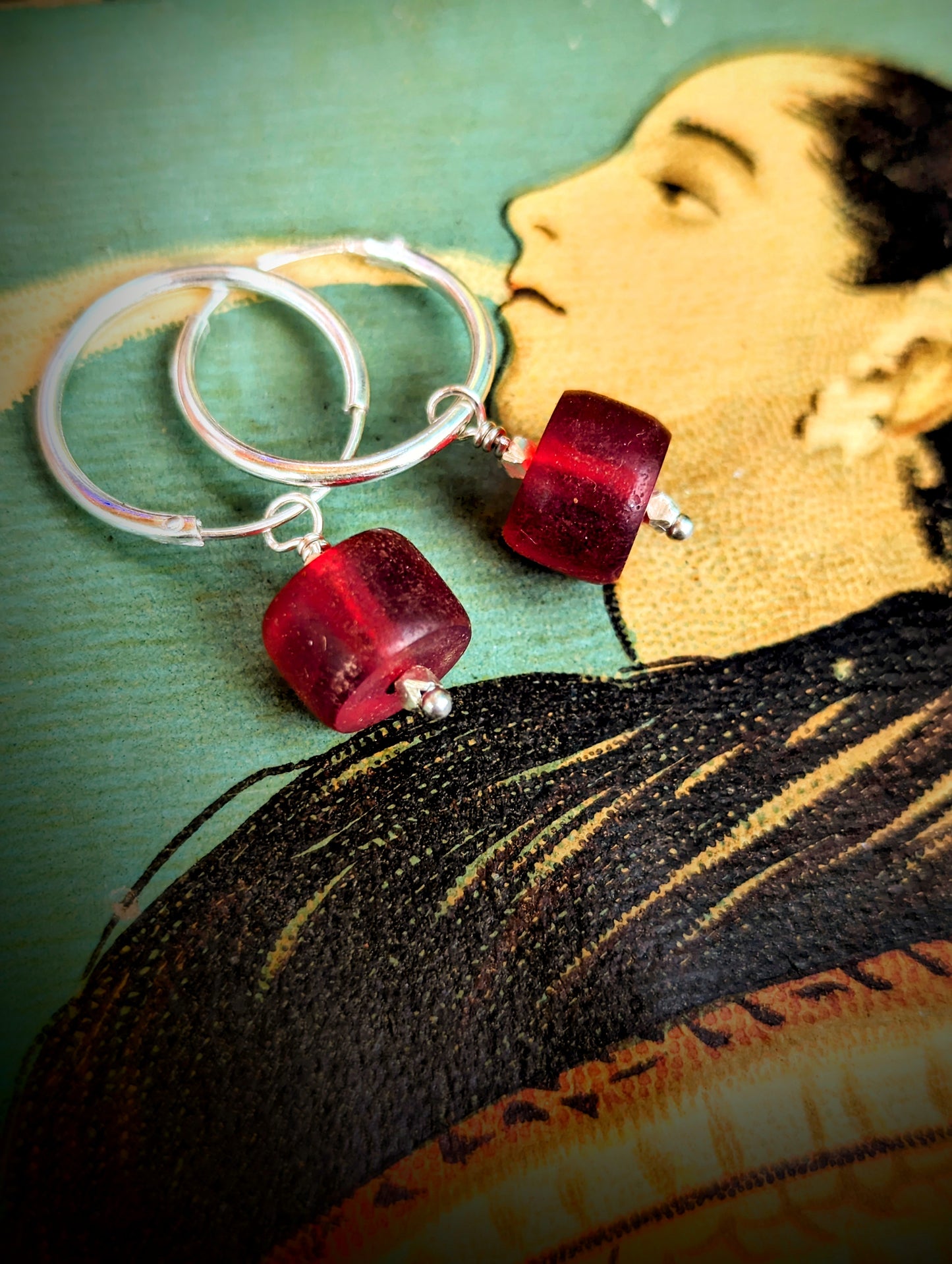 Antique red trade bead hoops