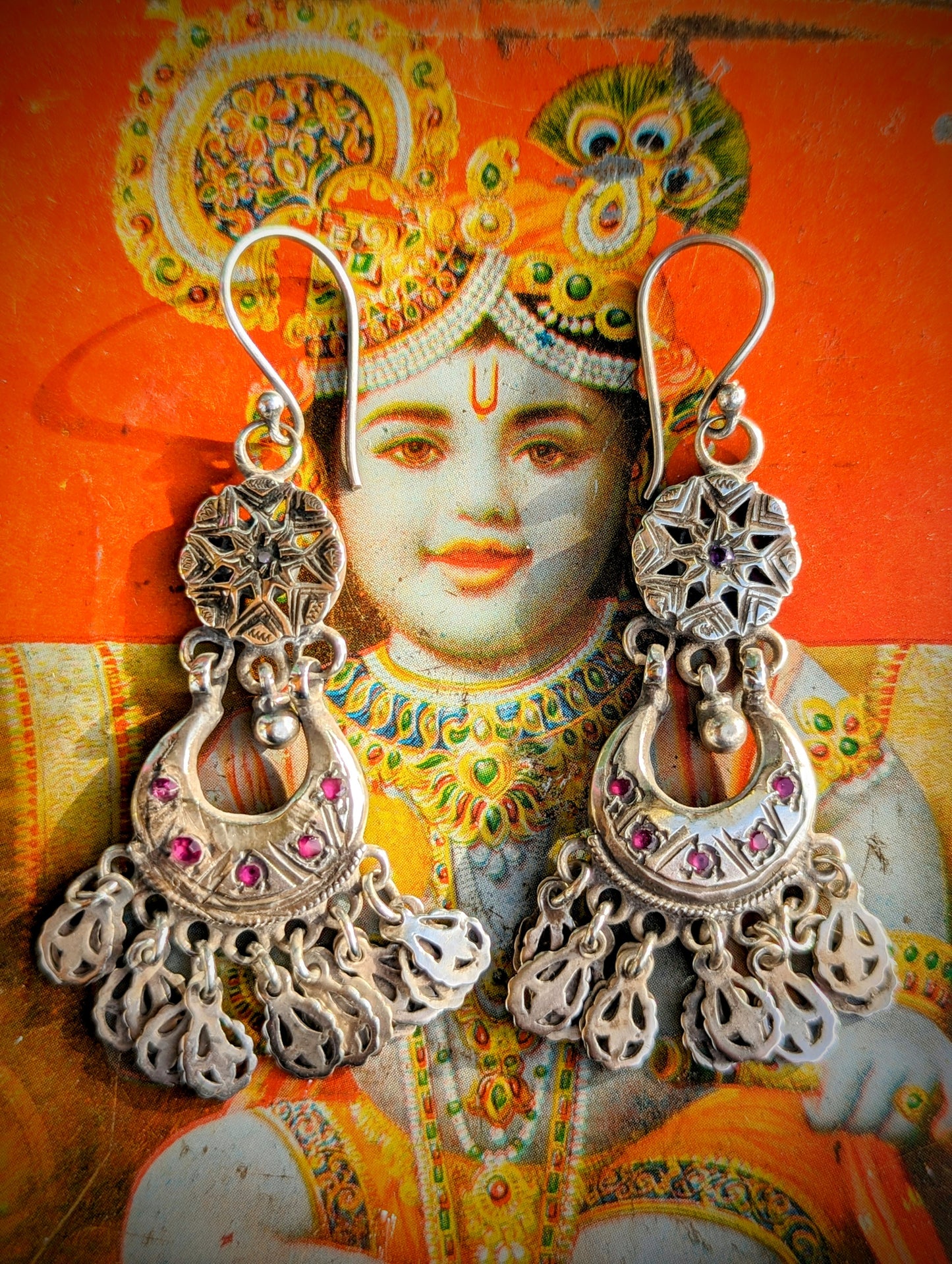 Antique star and crescent earrings