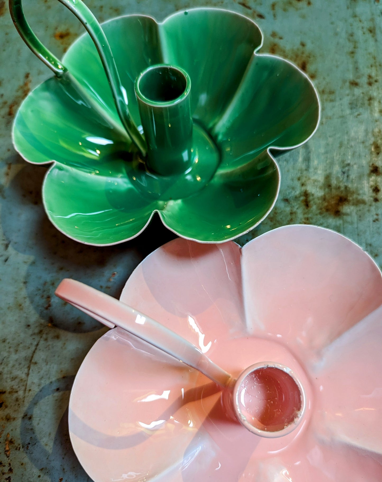 Pastel enamel candle holders