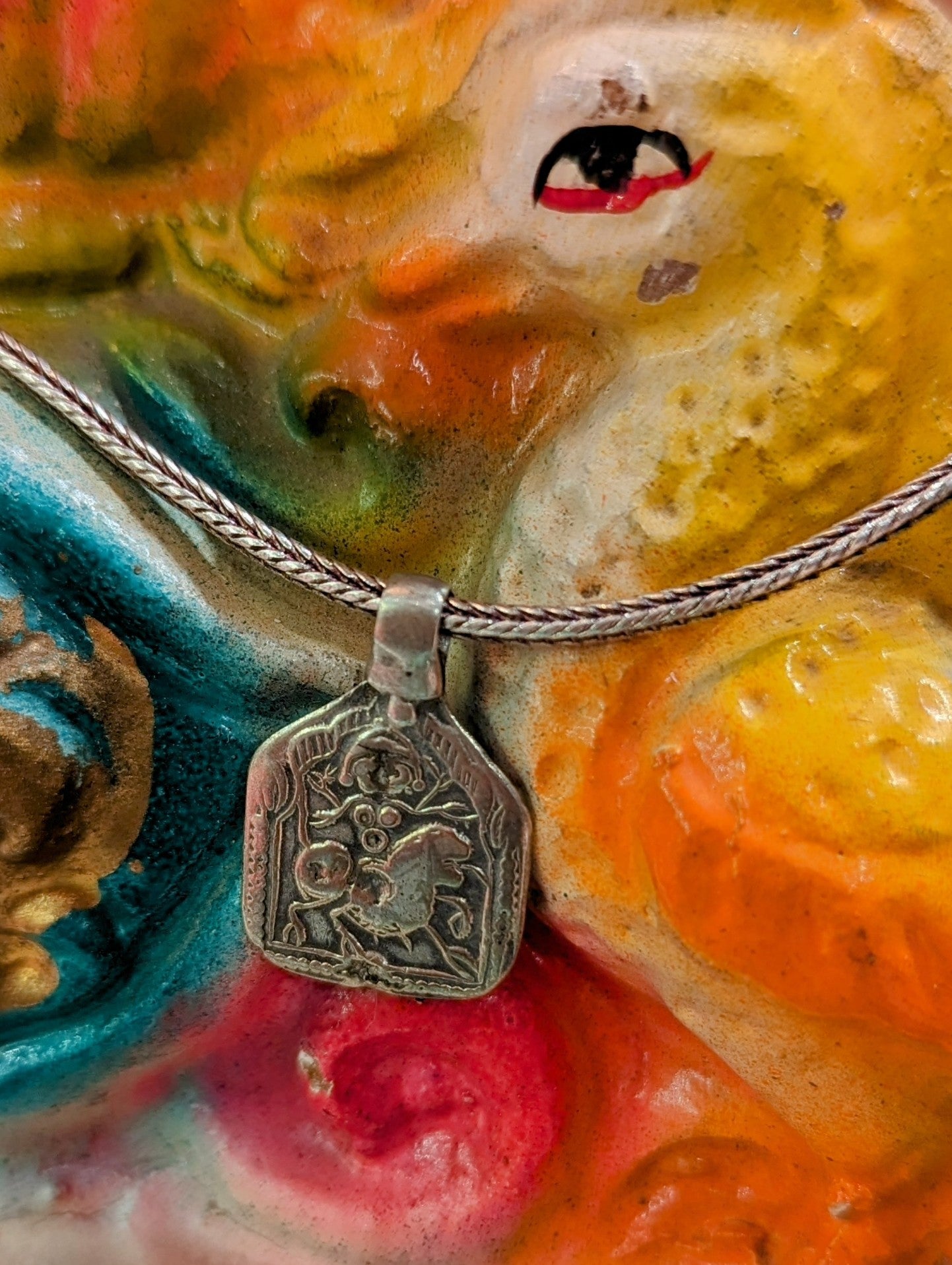 Antique Indian god amulet pendants - Durga