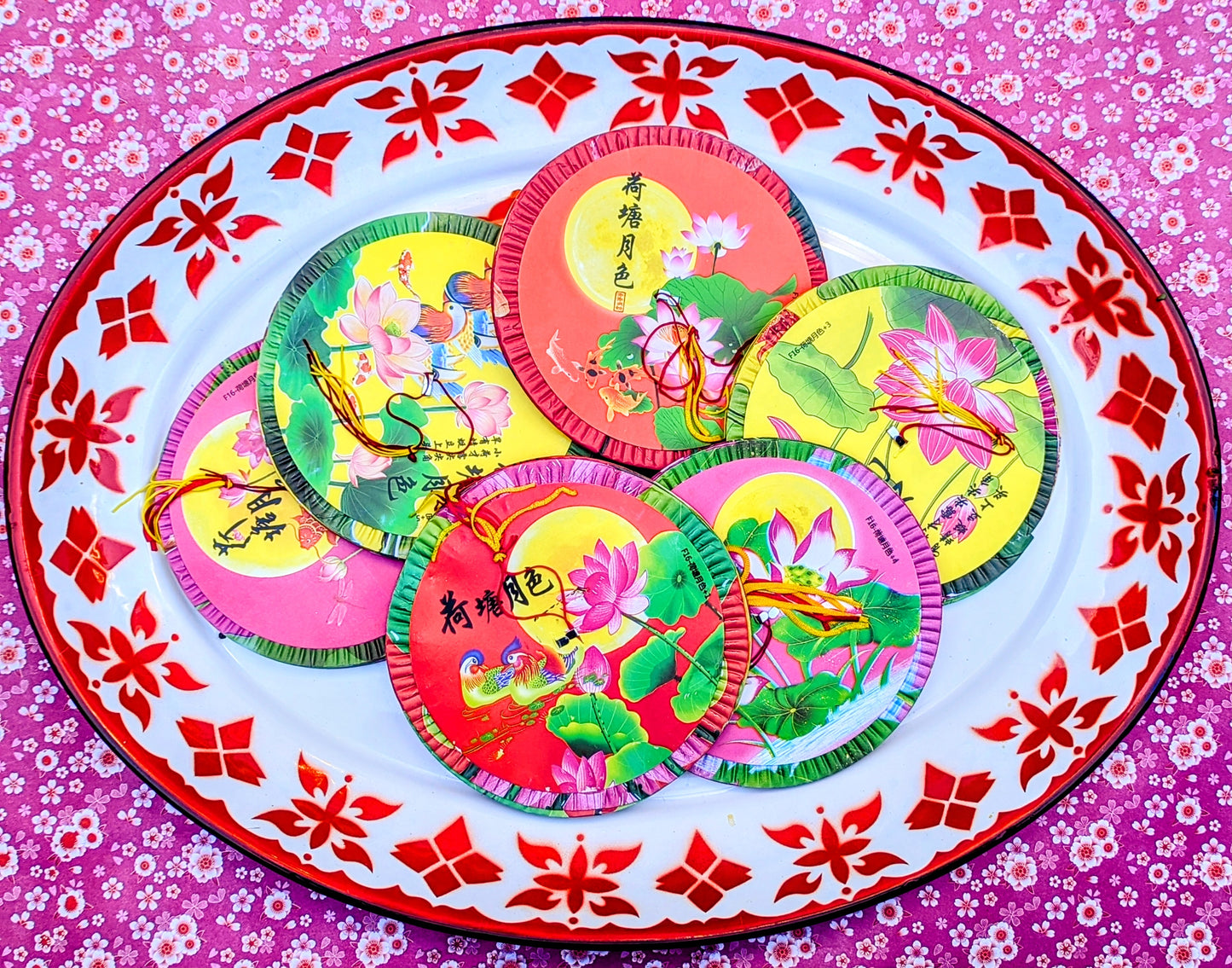 Chinese bird and lotus paper lanterns