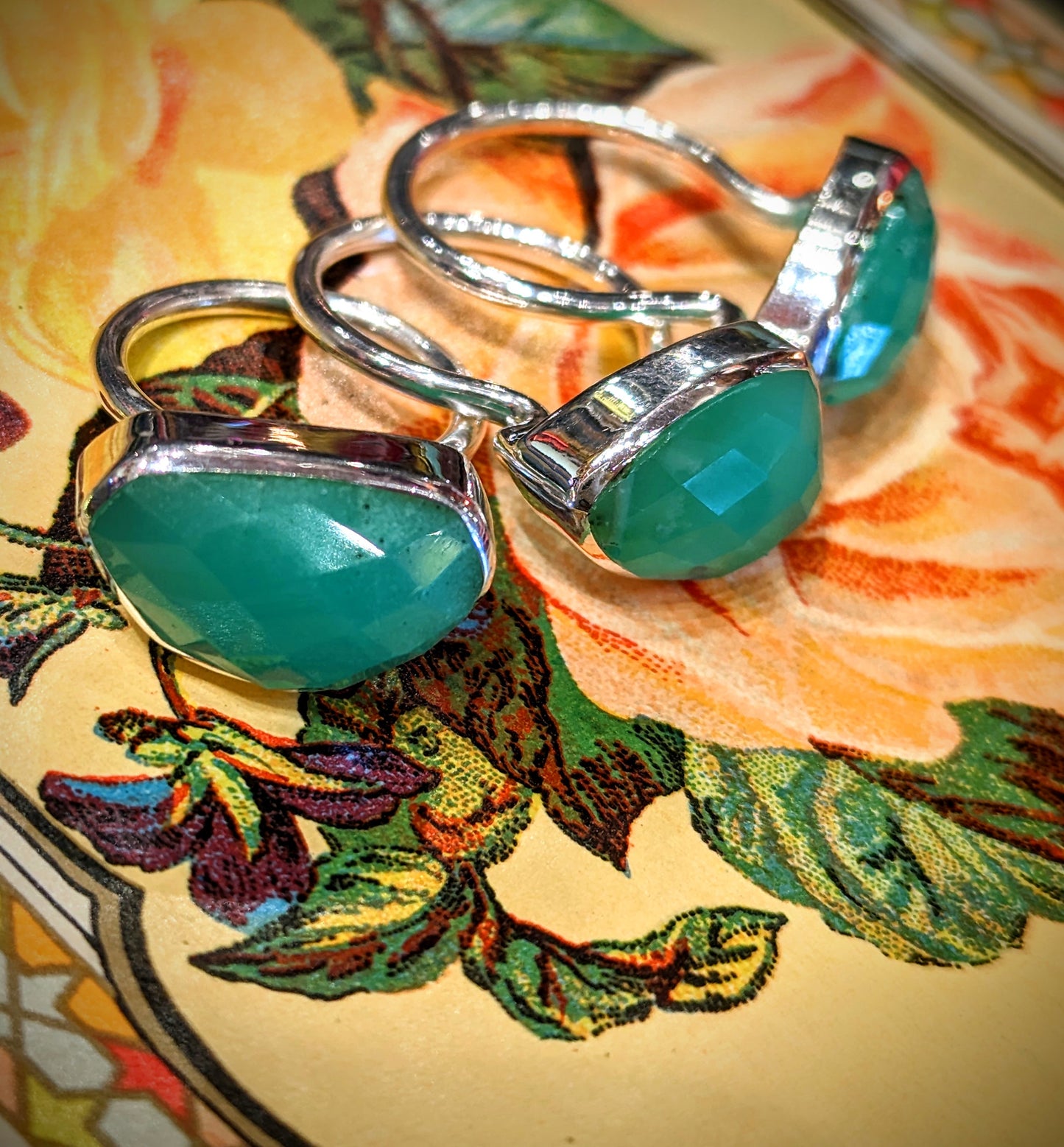 Chrysoprase rings - faceted