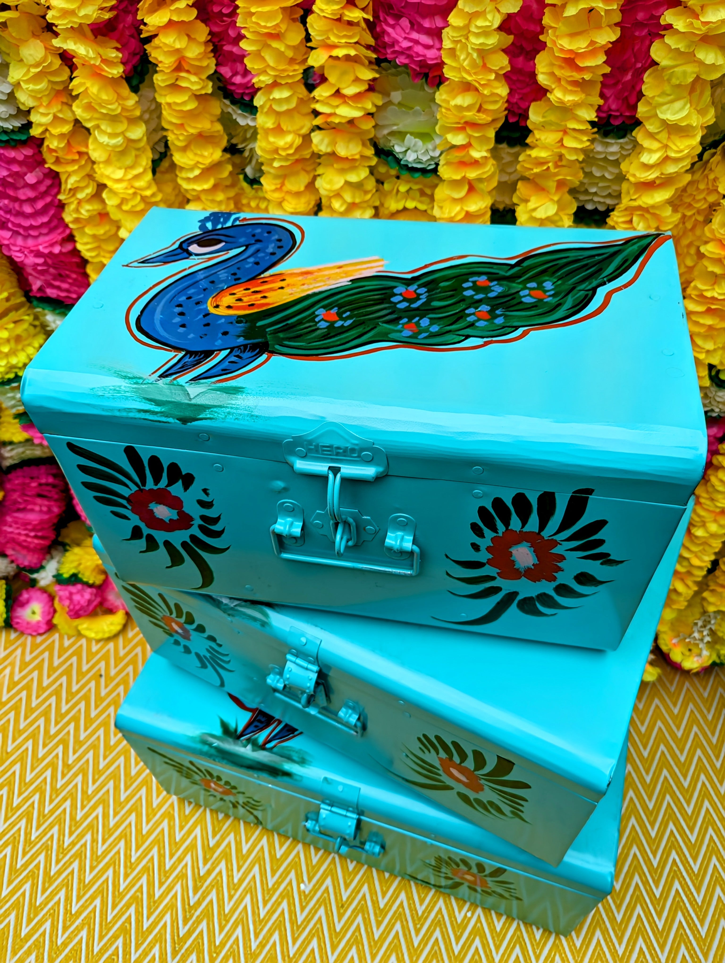Indian truck art trunks - Peacock
