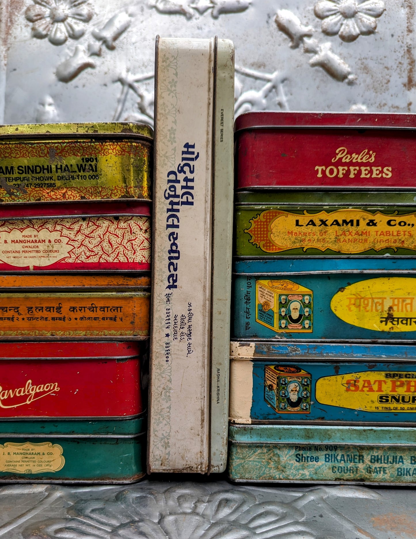 Vintage indian tins - hindu sweets, snuff and such