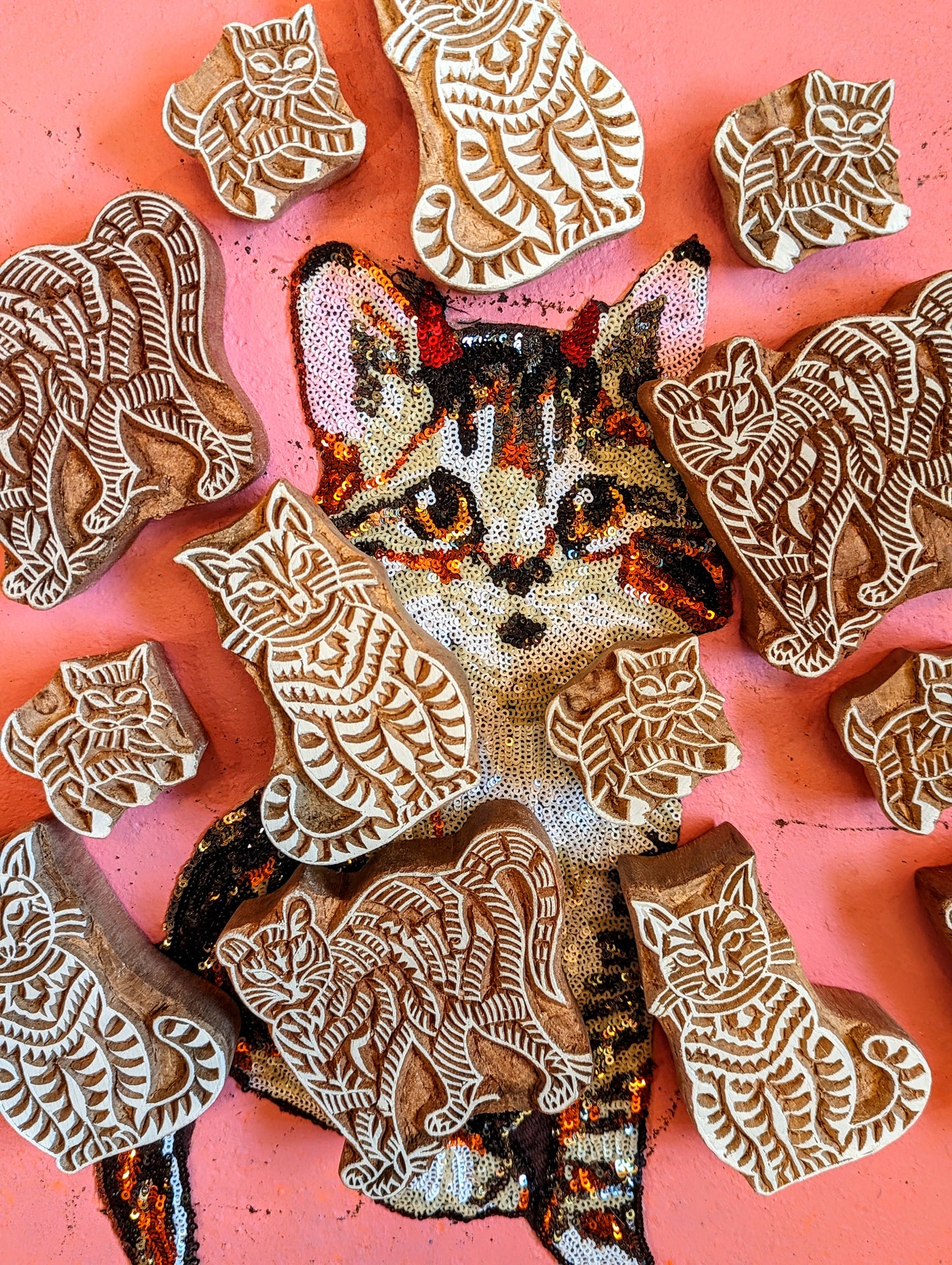 Happy cats,scary cats and kittens!
Beautifully hand carved Indian wood blocks, made from sustainable mango wood.
Sizes vary, all sold separately unless otherwise stated.