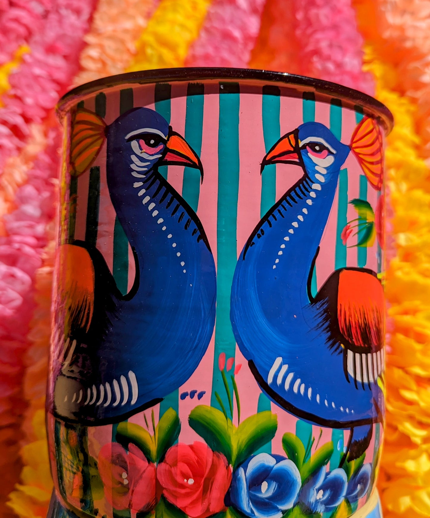 Truck art pot - birds and flowers