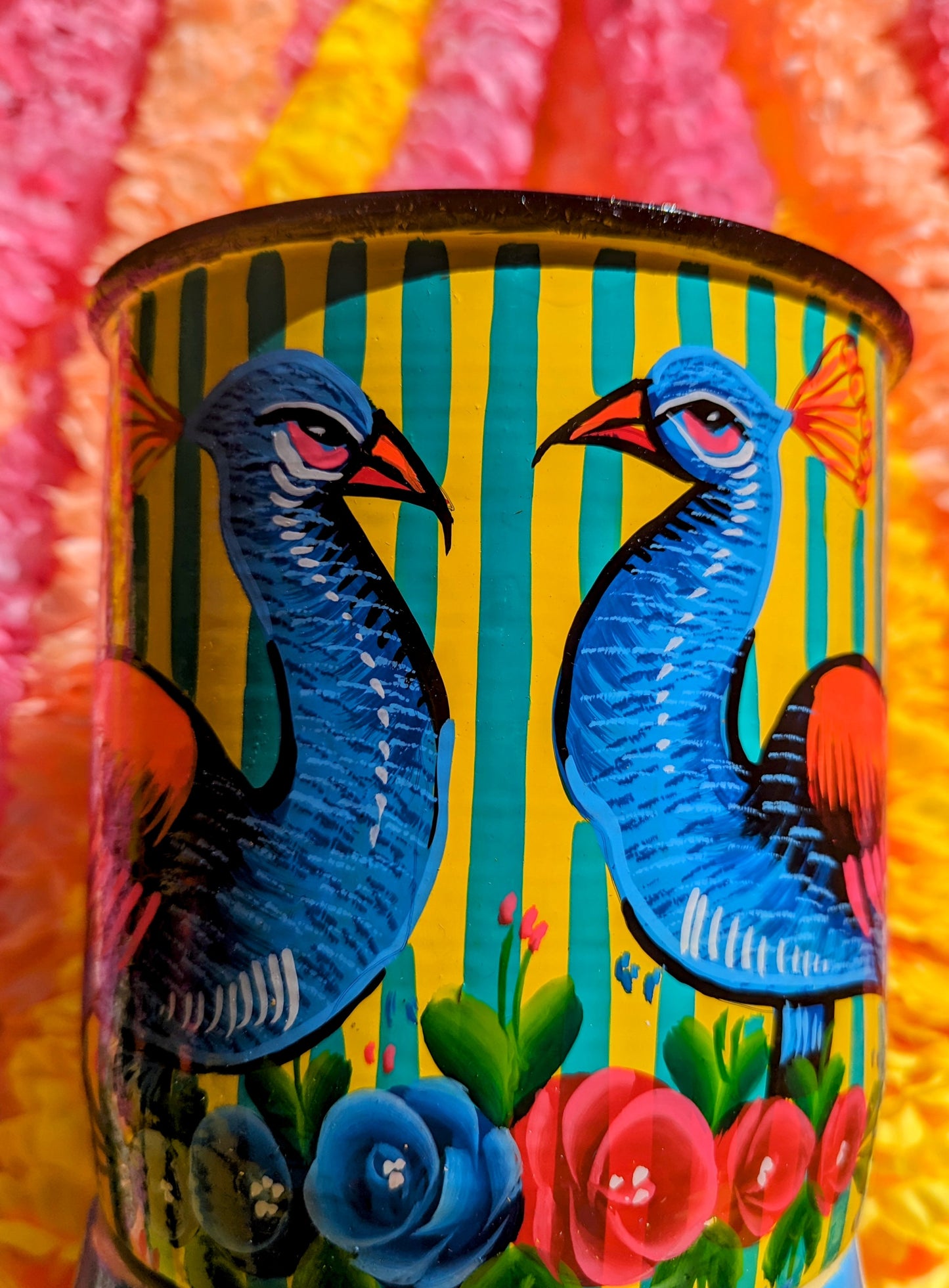 Truck art pot - birds and flowers