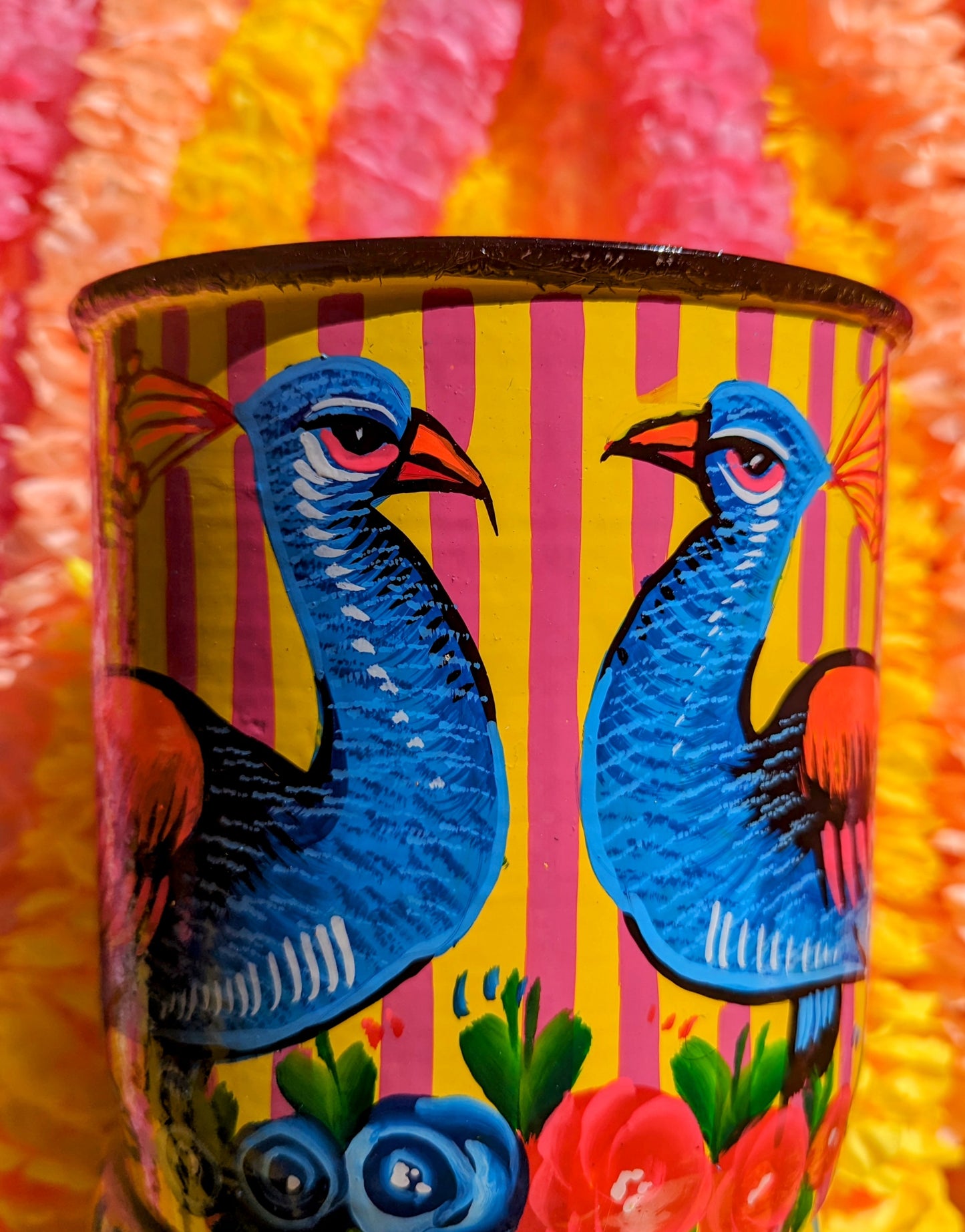 Truck art pot - birds and flowers