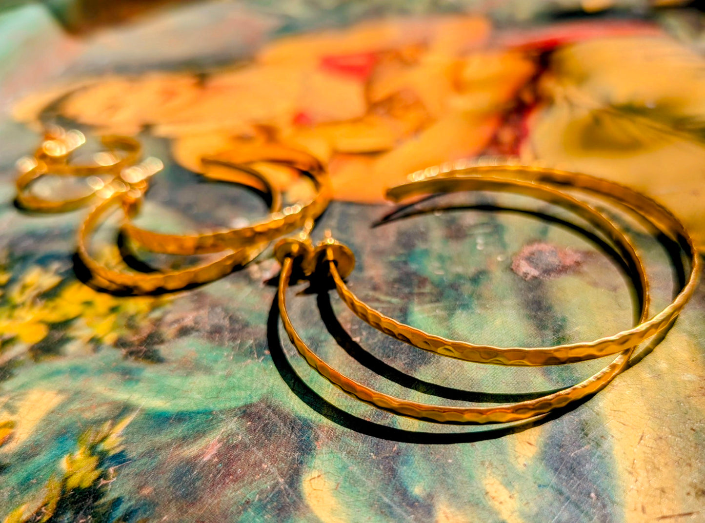 Gold plated hammered brass hoops