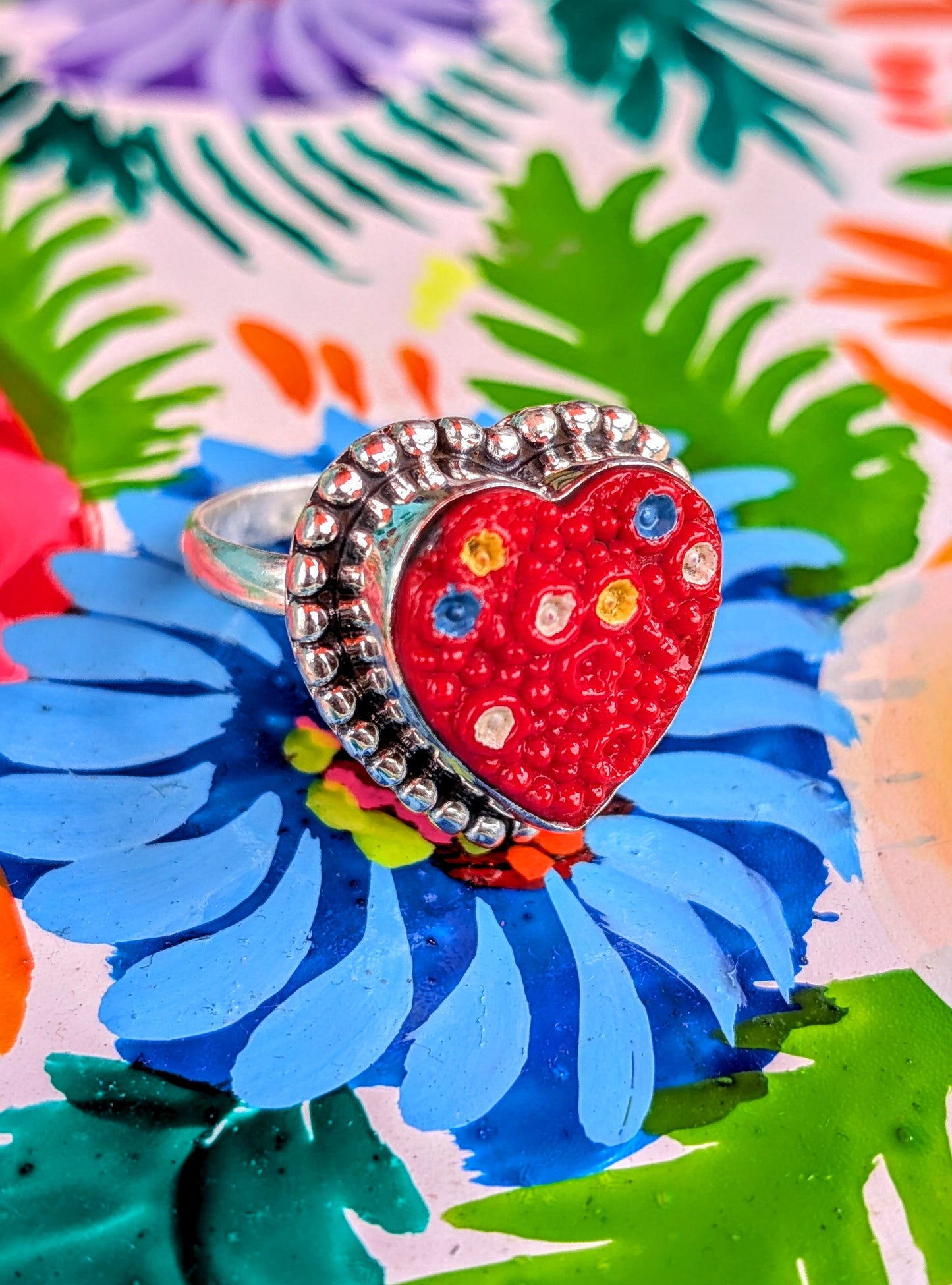 Floral folk heart rings