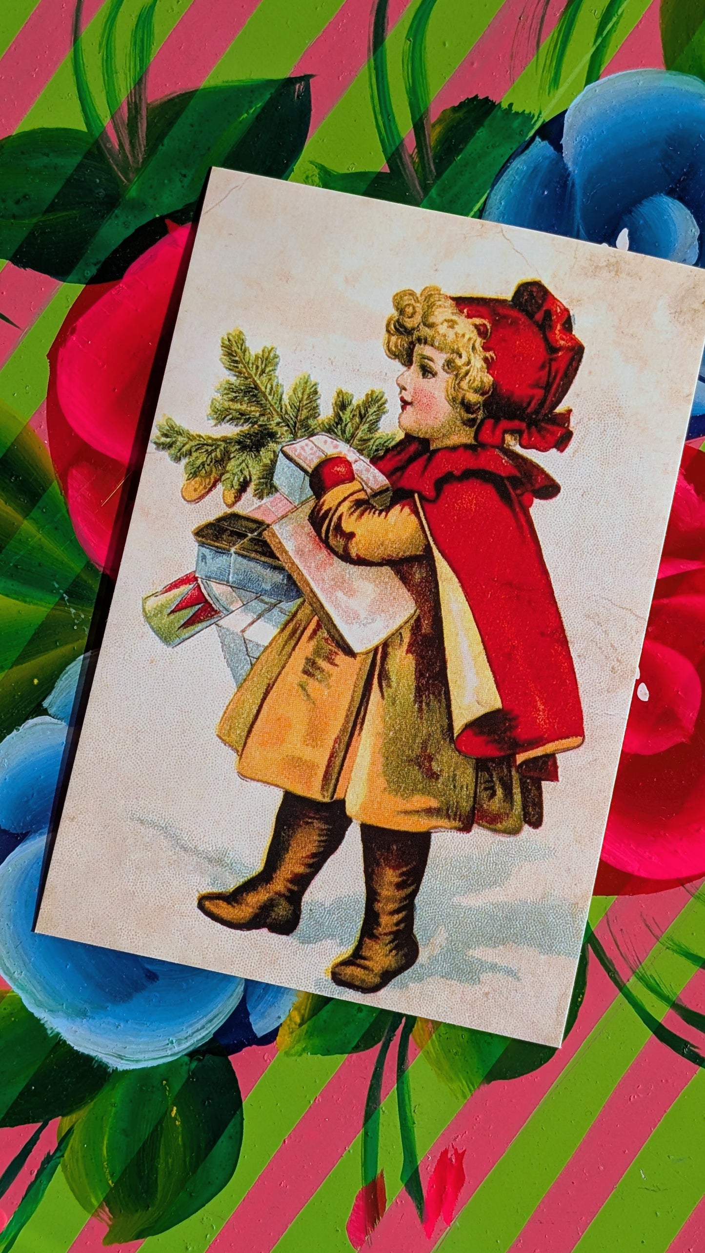 Vintage xmas girls postcard set