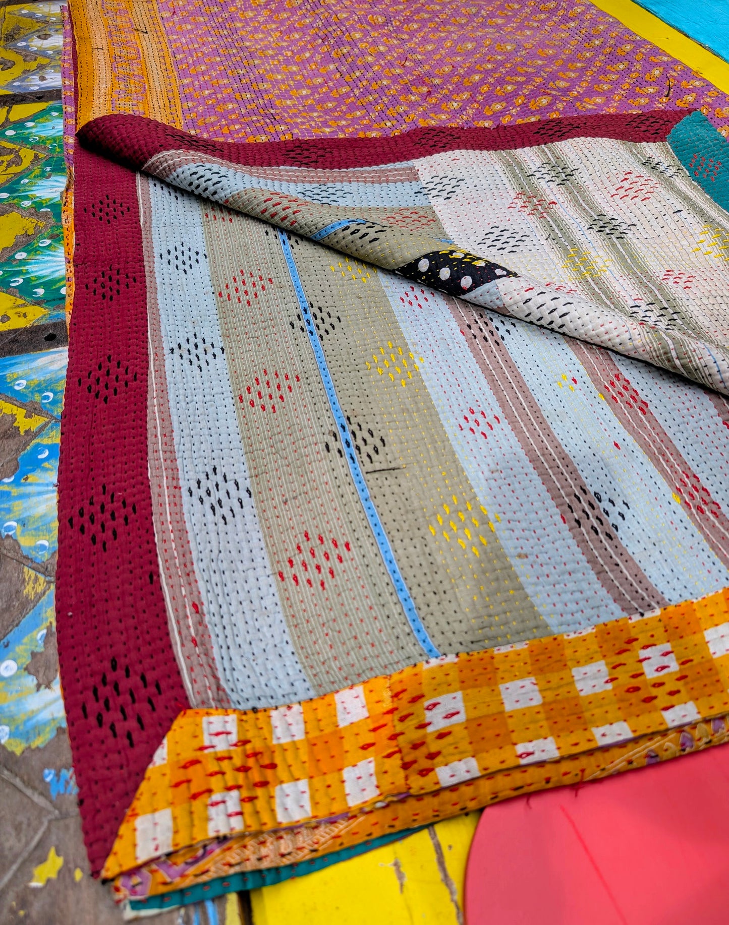 Floral graphic Kantha quilts - No 12