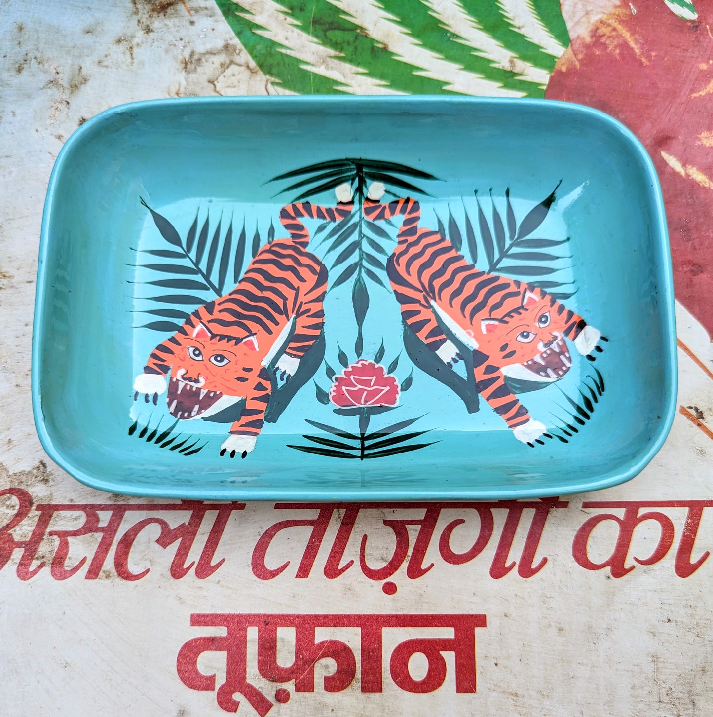 Hand painted tiger trinket tray