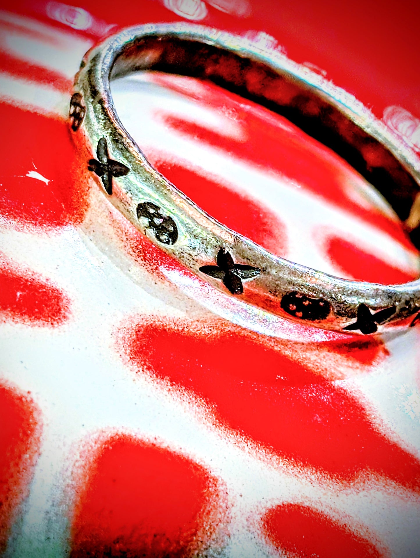 Myanmar fine flower and cross stacker ring