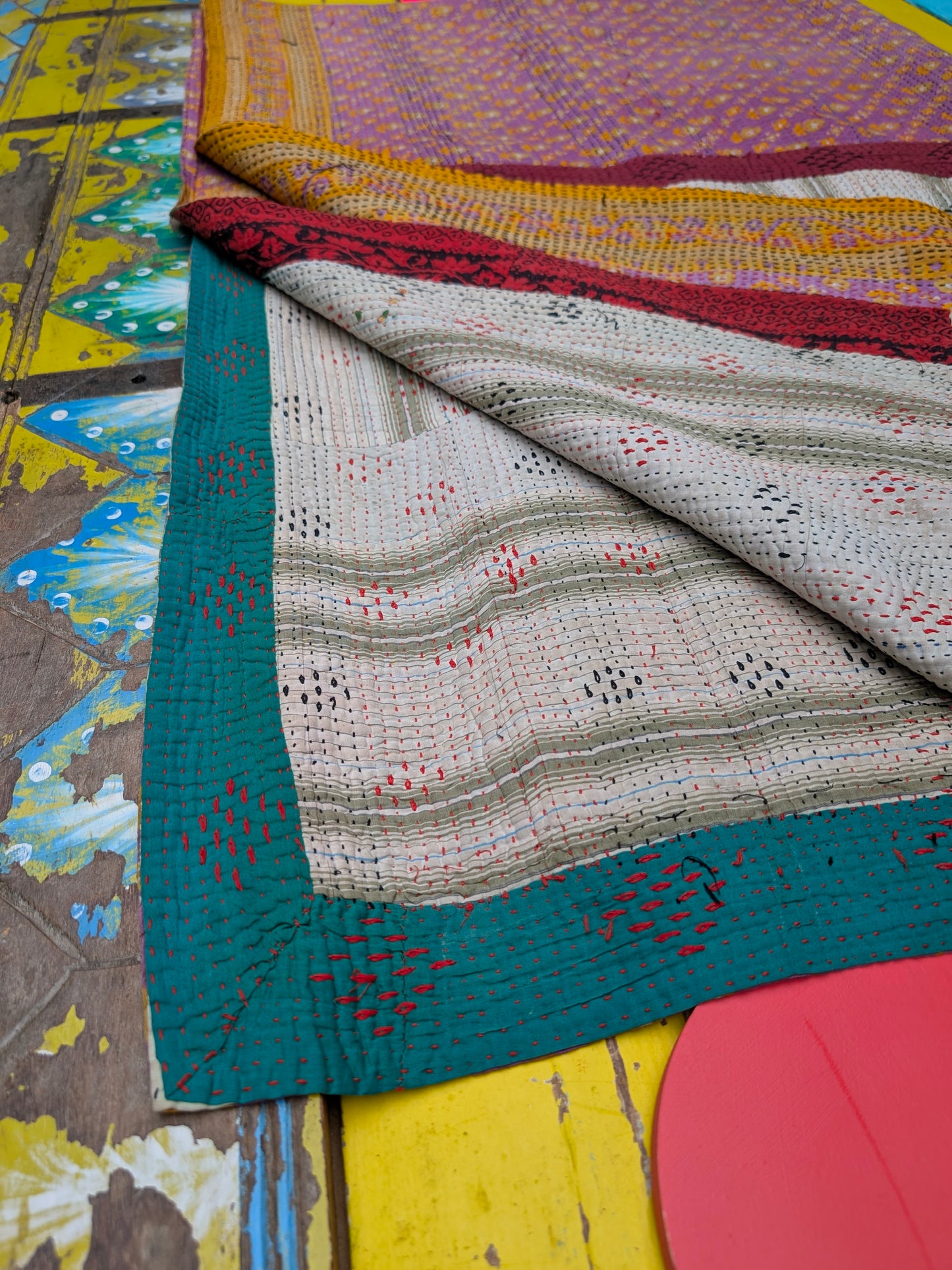 Floral graphic Kantha quilts - No 12