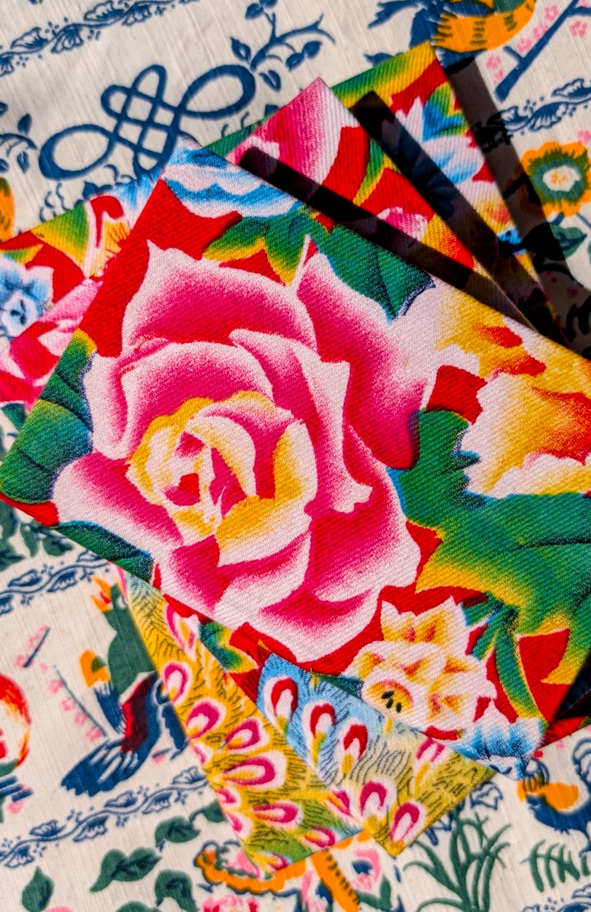 Handmade hardback rag paper notebooks - peony fabric