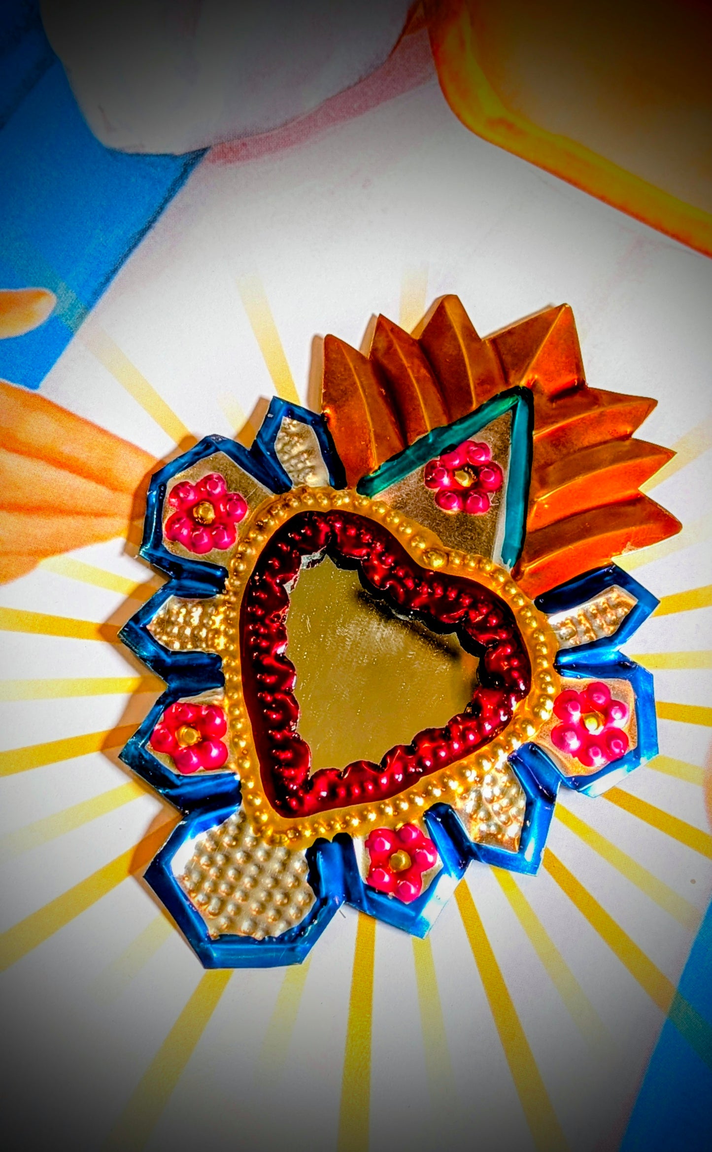 Colourful tin sacred heart mirrors