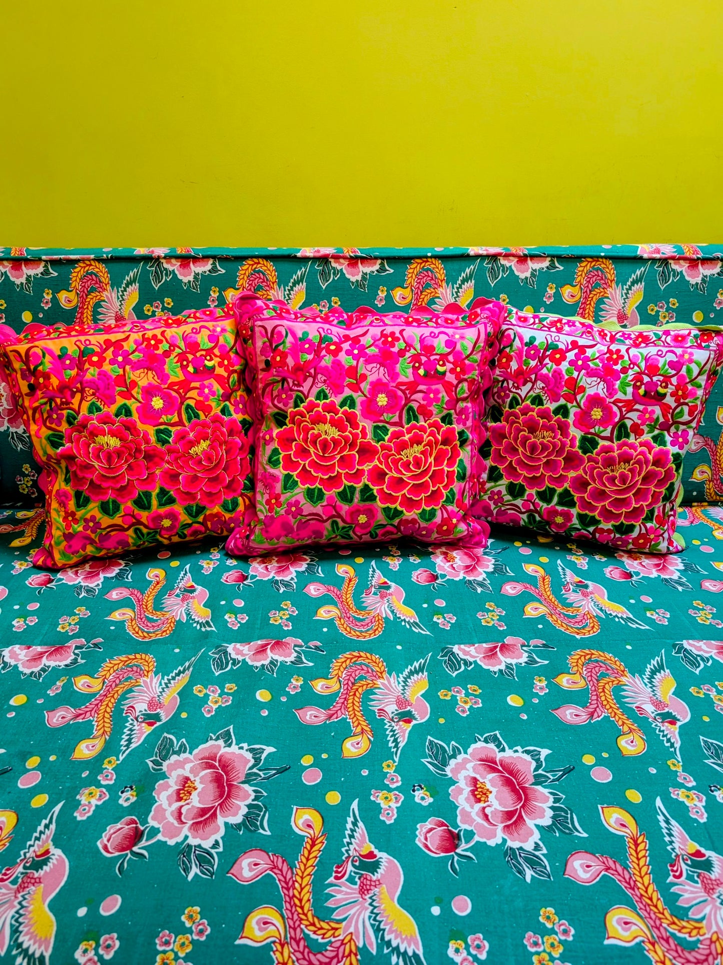 Chinese tribal embroidered double peony cushions