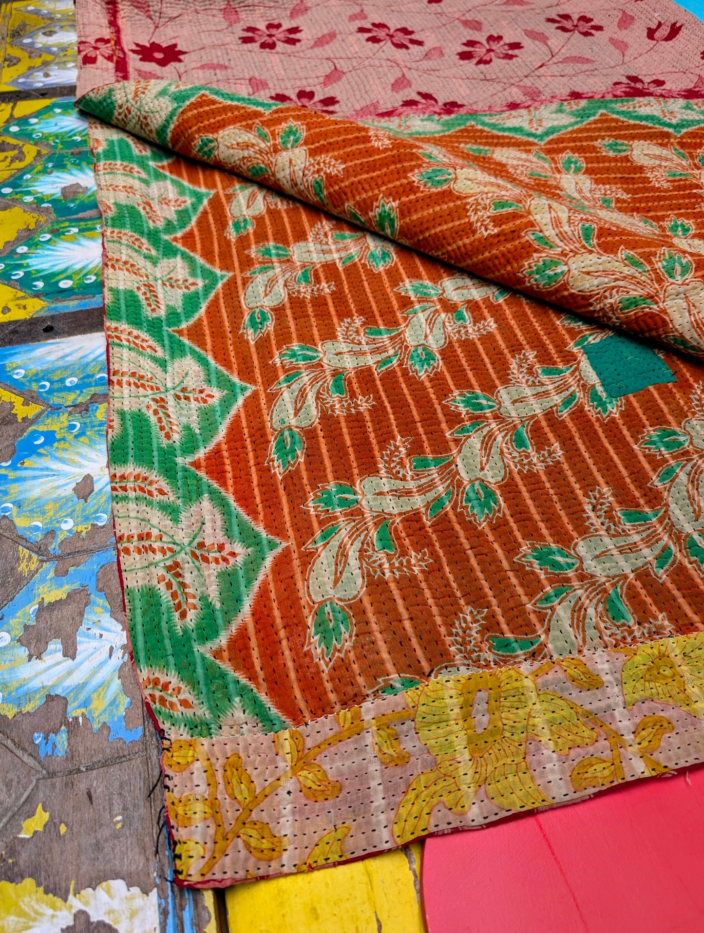Floral graphic Kantha quilts - No 11