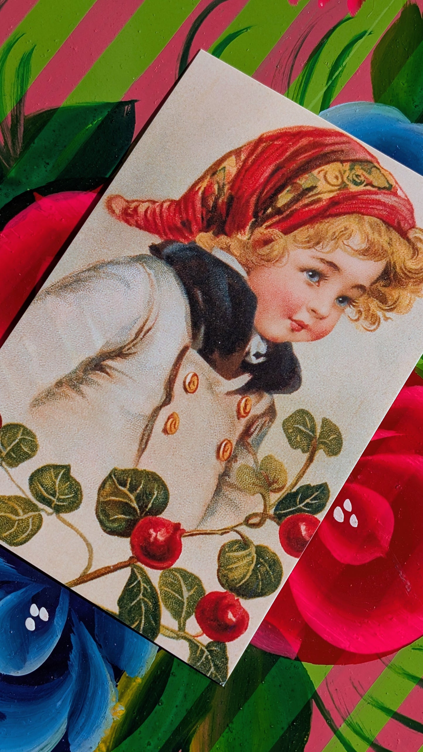 Vintage xmas girls postcard set