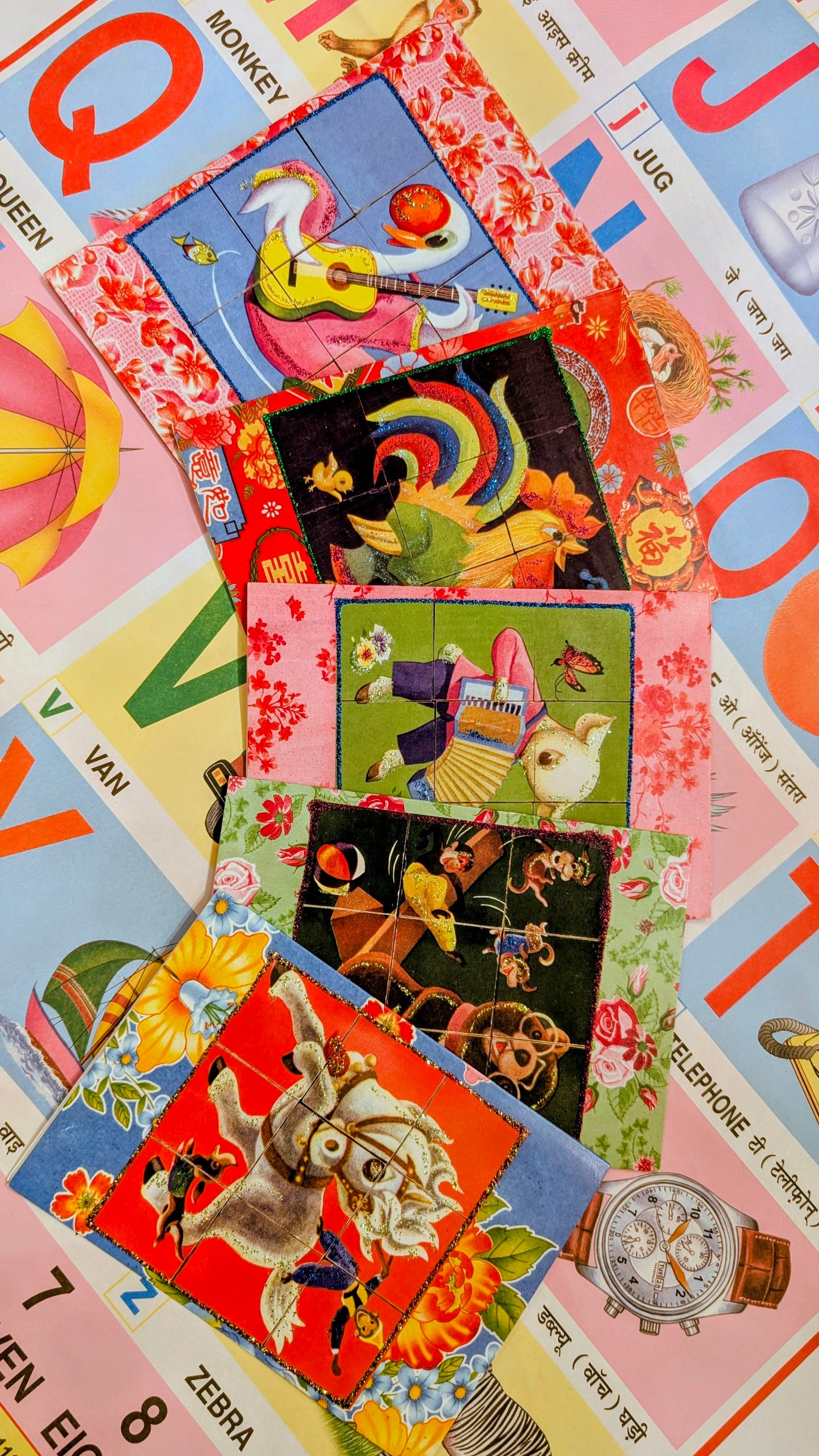 Vintage toy animal card set