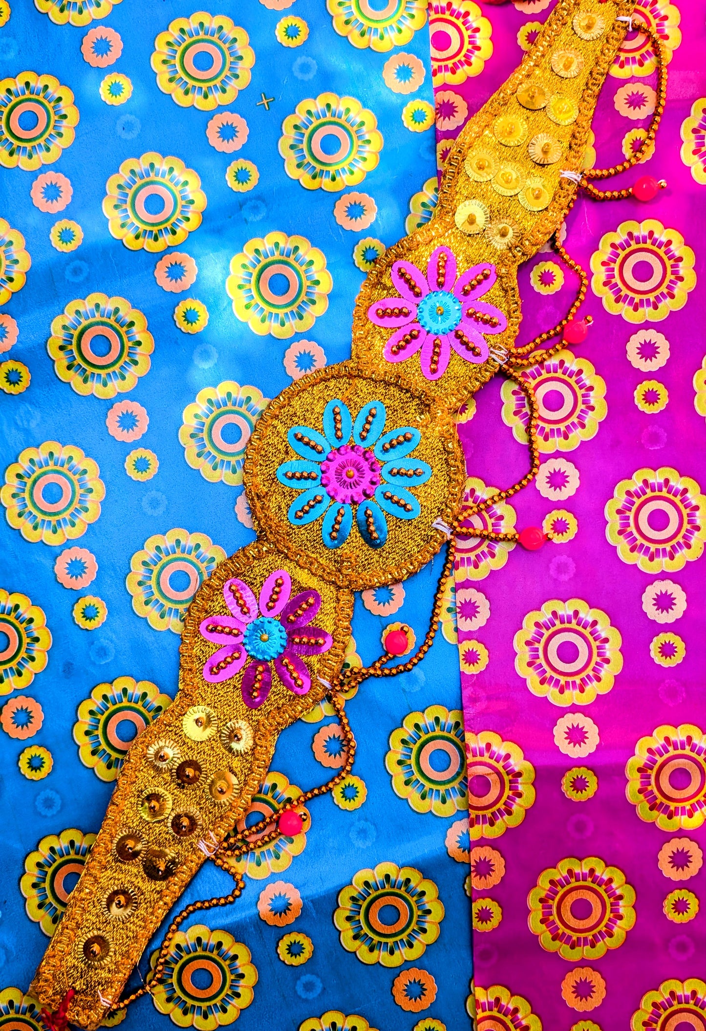 Kitschiest Krishna sequin crown and belt