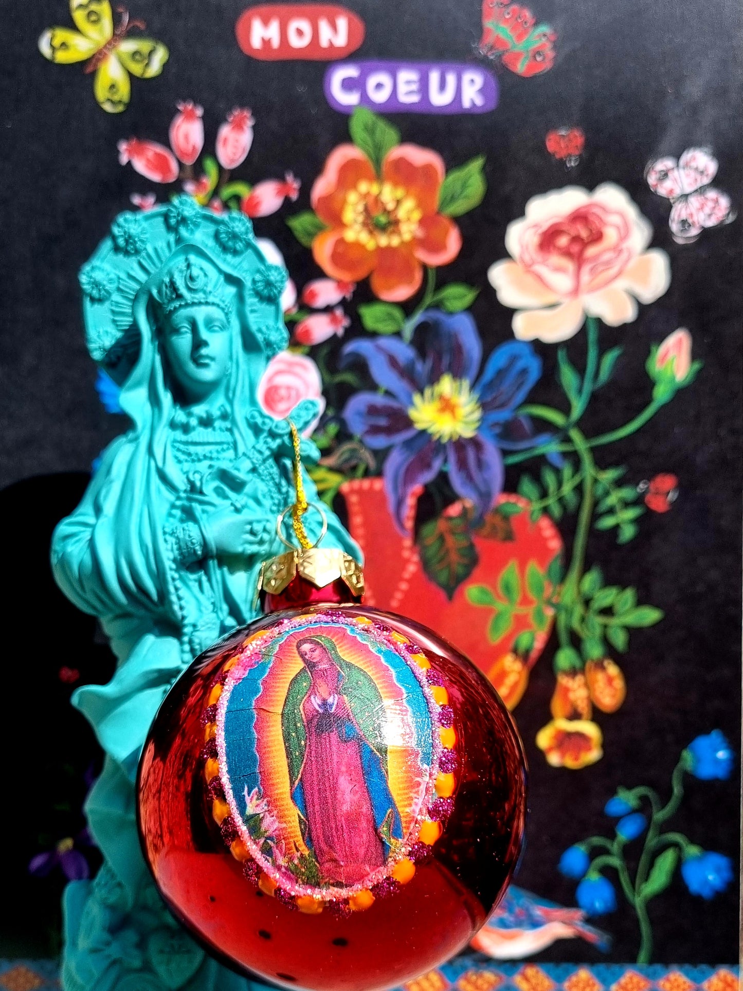Kitsch catholic glass baubles