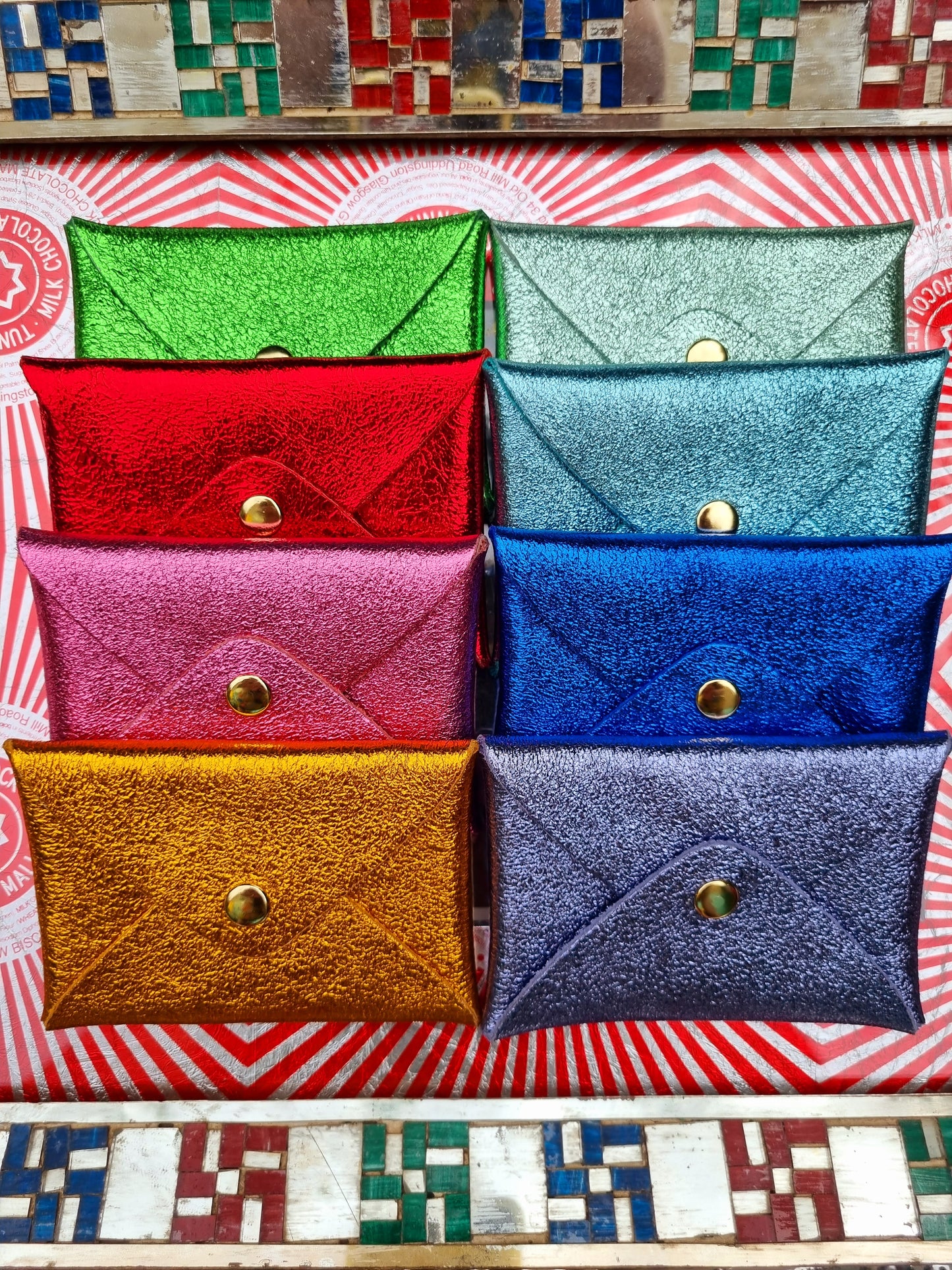 Rainbow metallic leather origami card holder