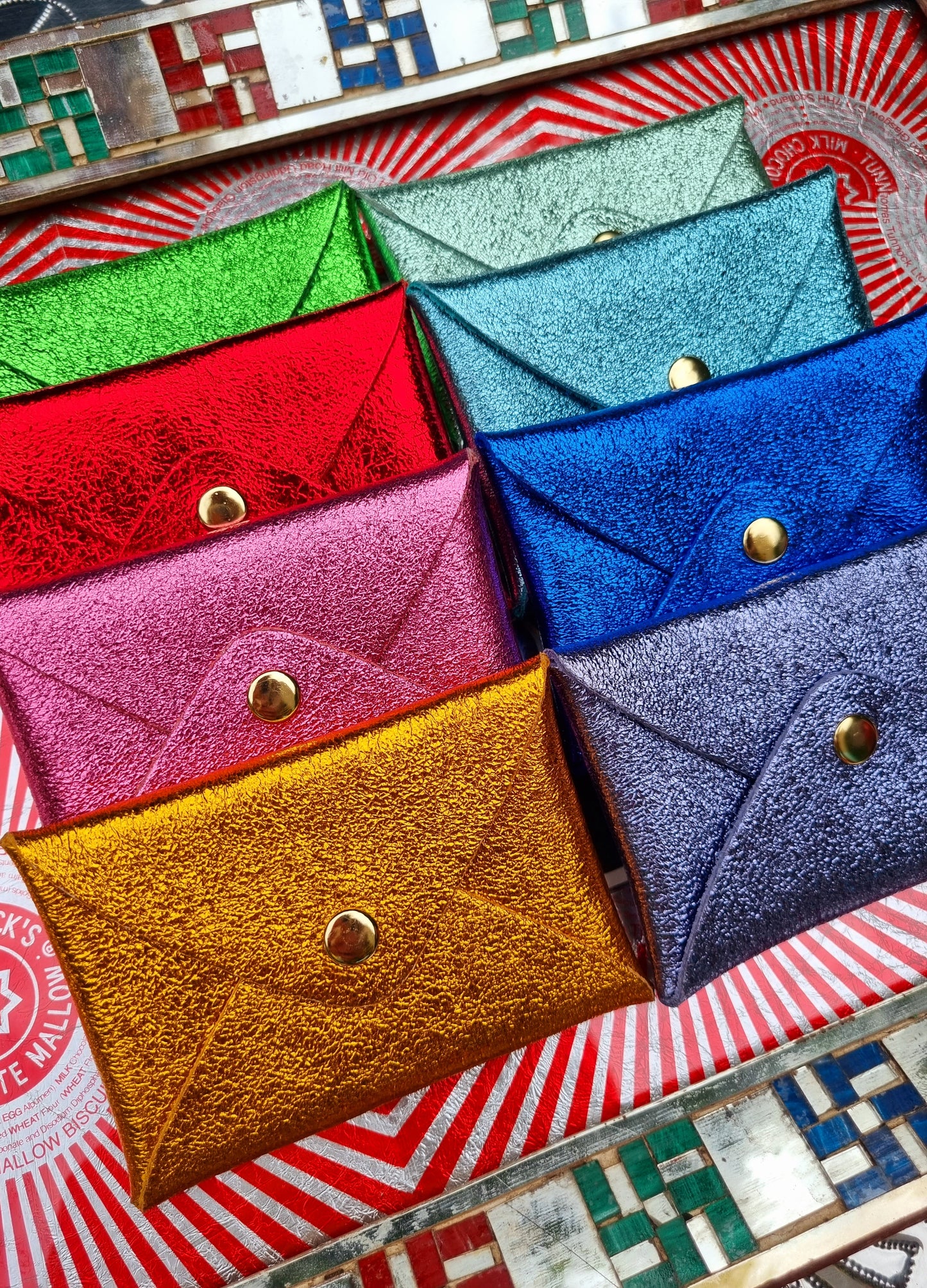 Rainbow metallic leather origami card holder
