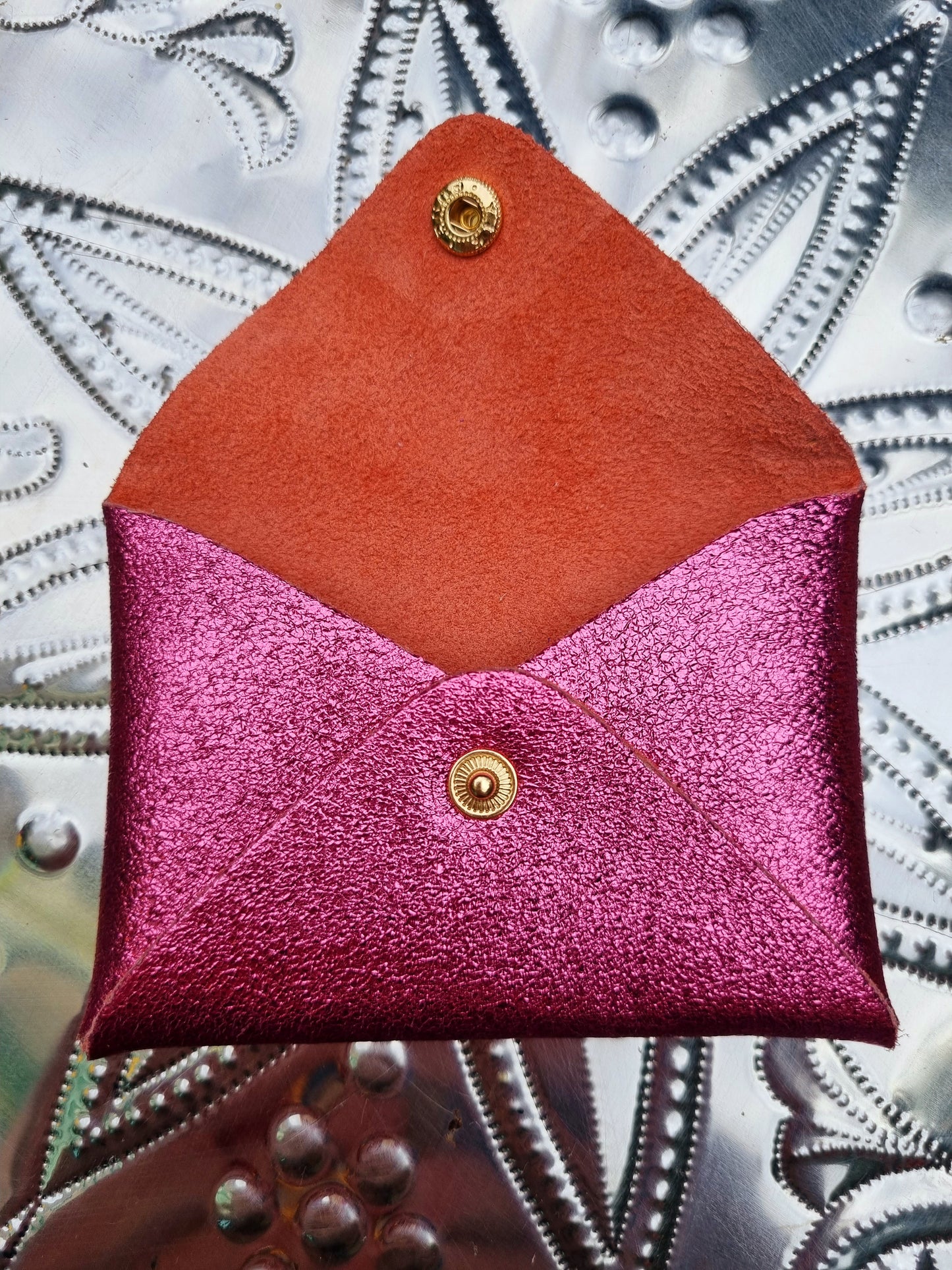 Rainbow metallic leather origami card holder