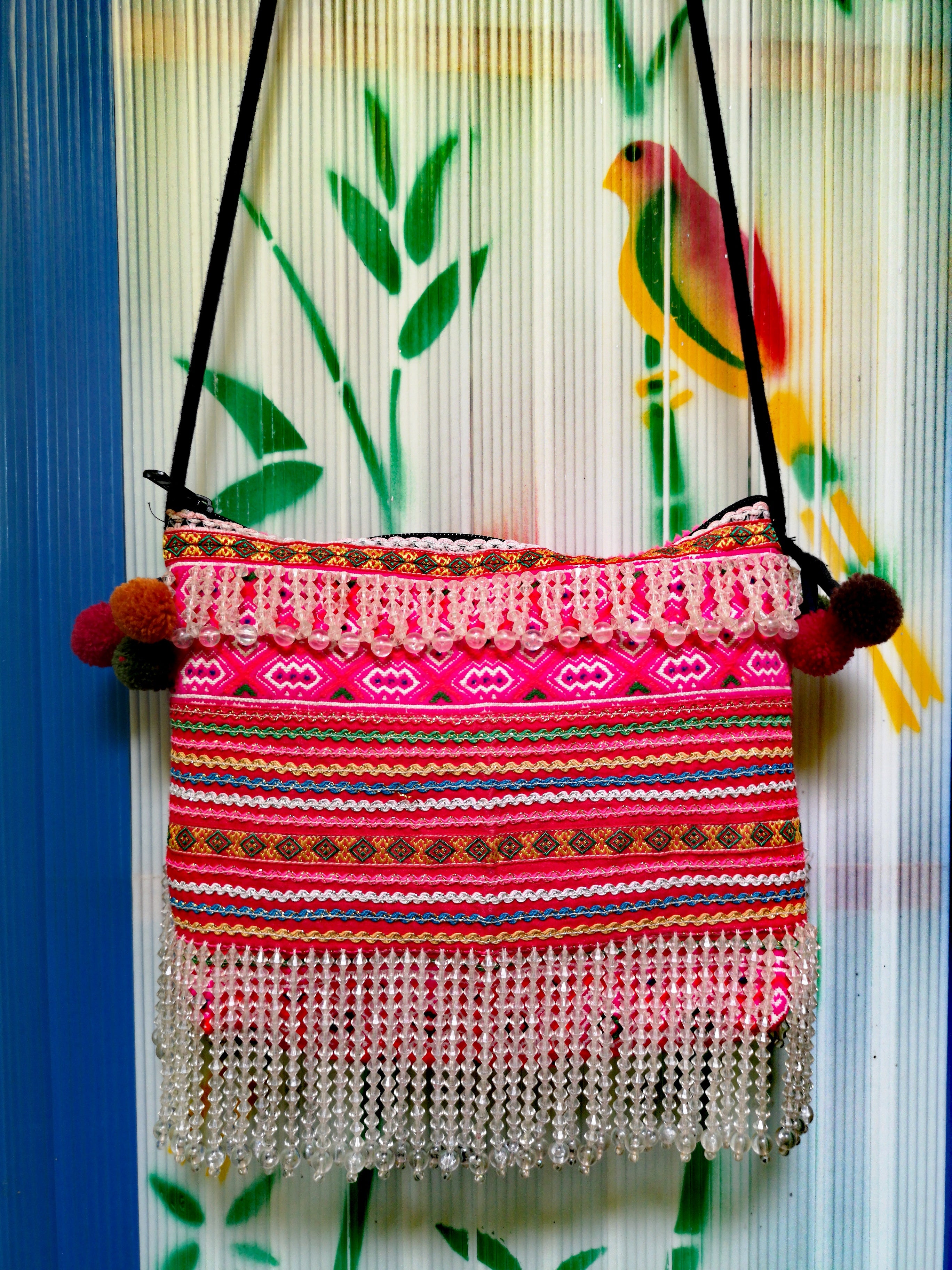 Flower Hmong upcycled textile cross shoulder bag