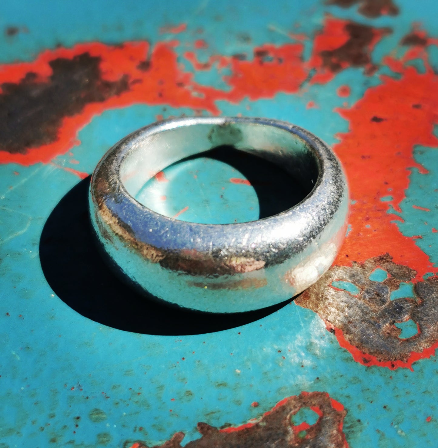 Karen hill tribe silver has a higher content of silver, at 99.5-99.9% compared with sterling silver at 92.5%. This allows the silver to wear and soften differently from standard sterling silver. Many of the Karen ring designs stack together beautifully. All pieces are hand made and hand finished using traditional methods.