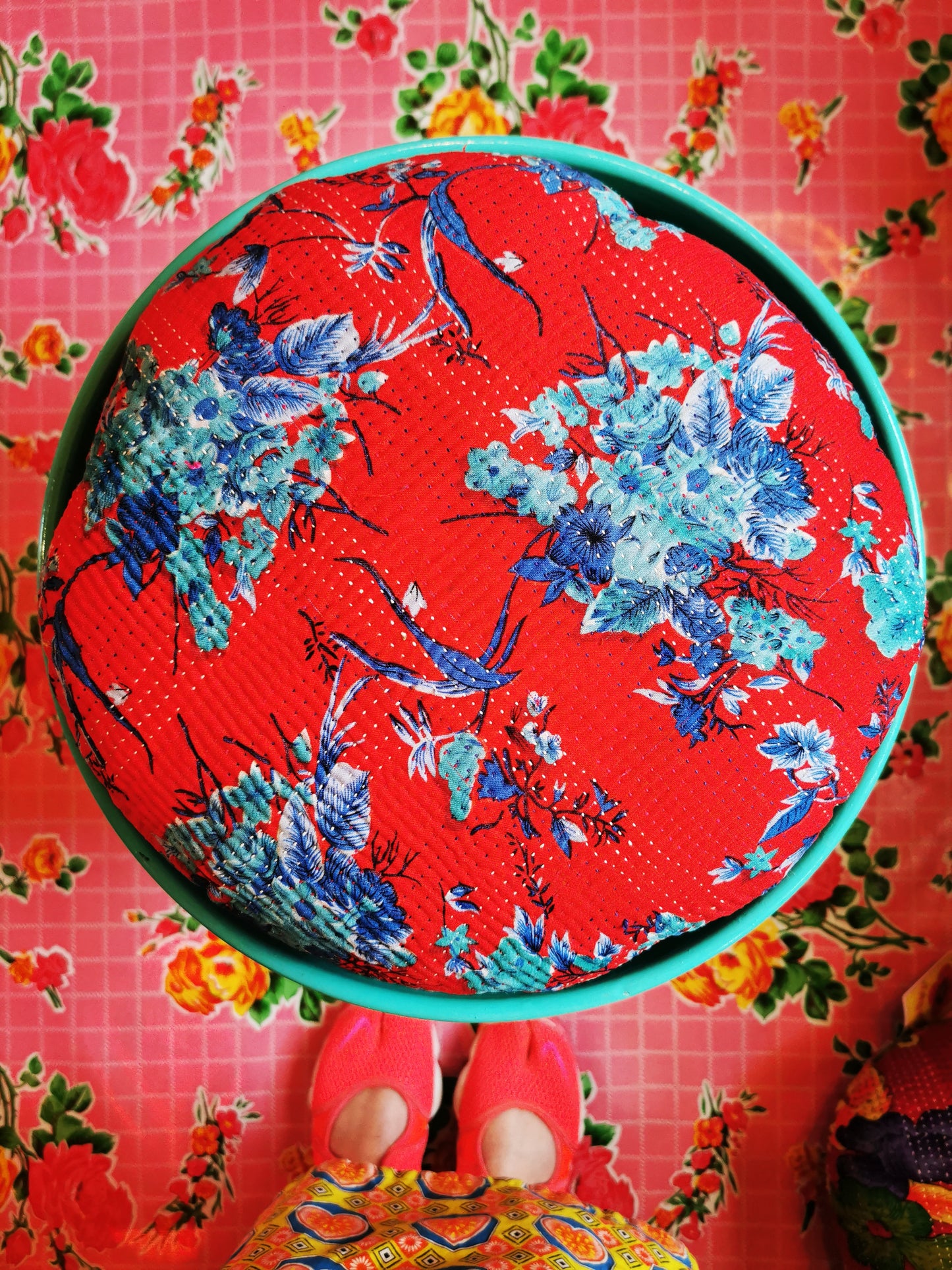 Folk art seat cushion