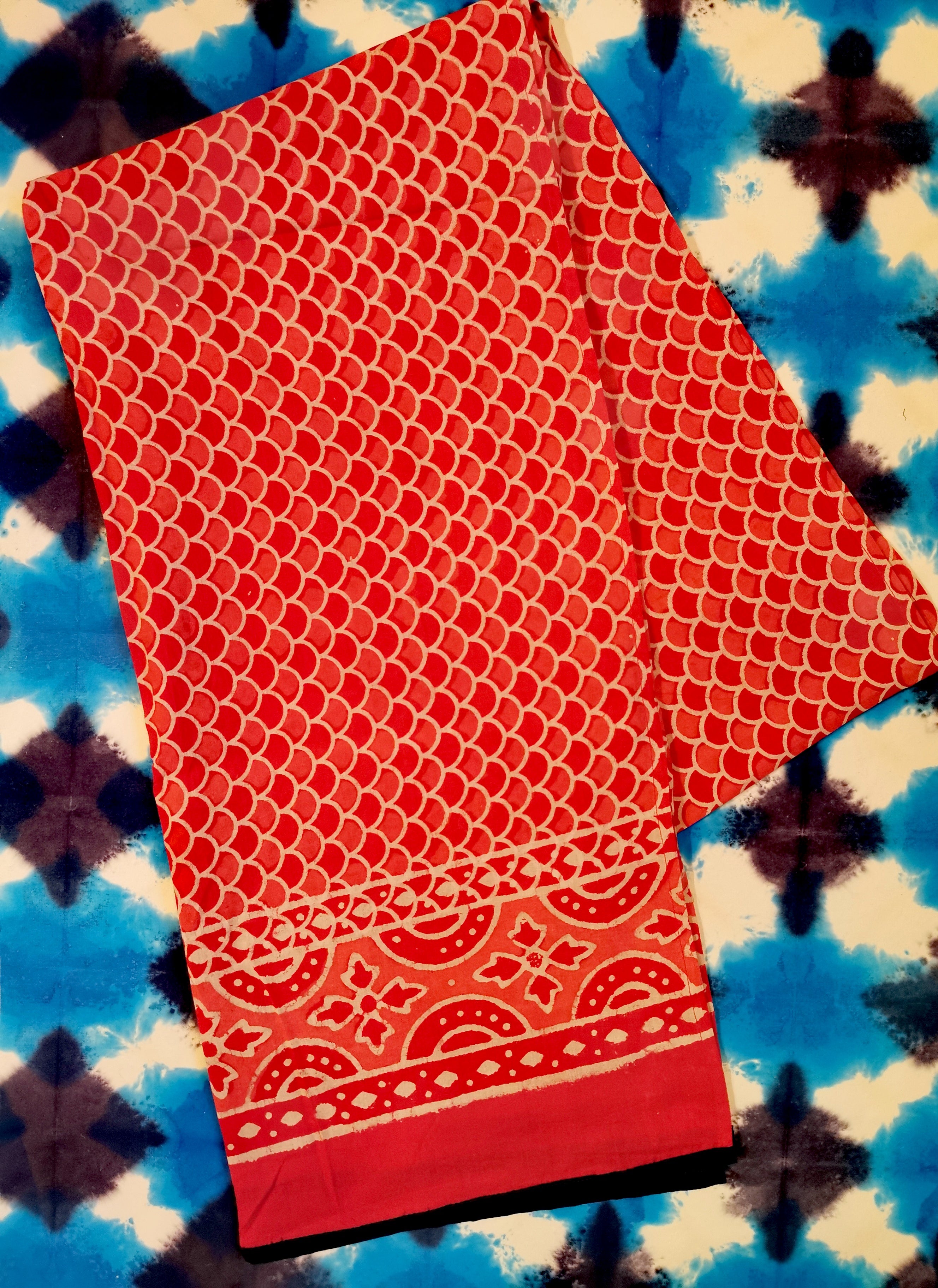 Indigo and red blockprint scarves