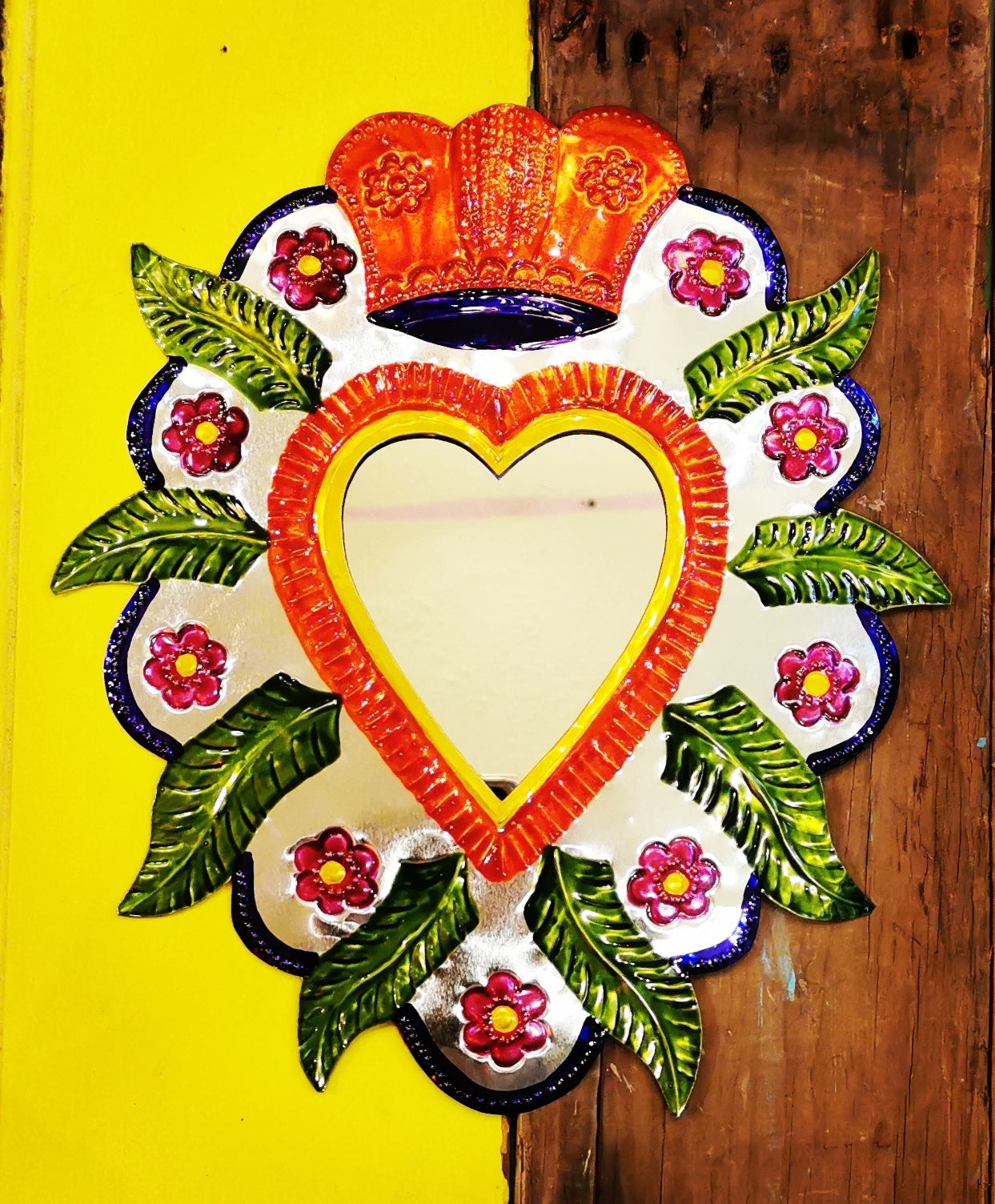 Large Mexican floral hearts mirror