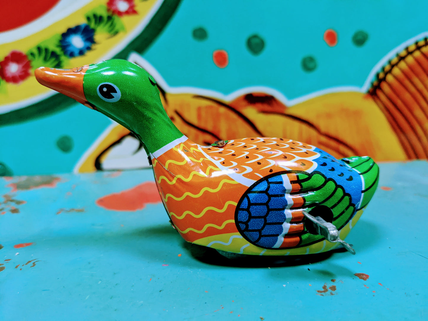 Running duck tin toy This Running Duck will make a mad dash across your living room.