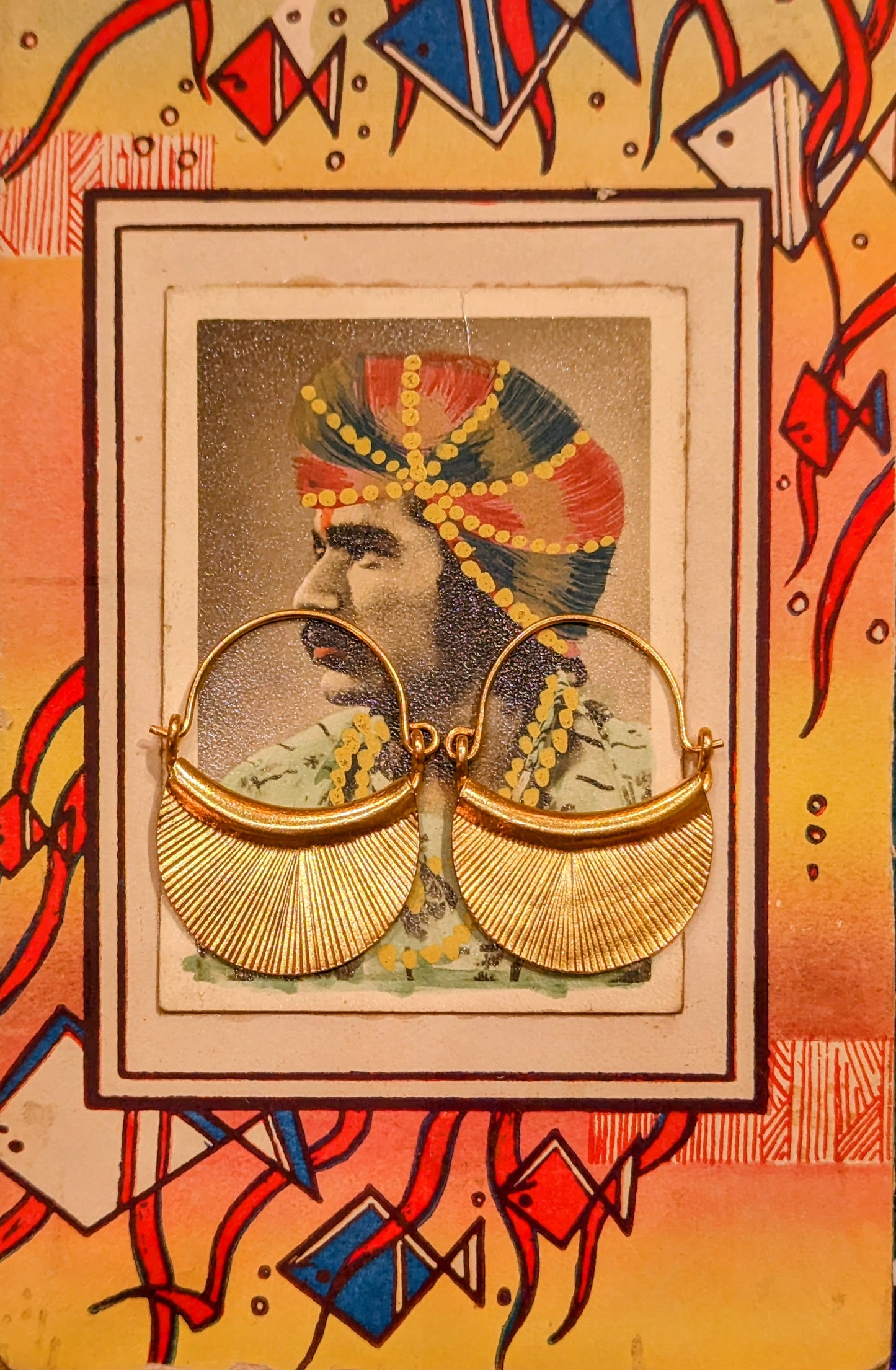 Myanmar fan hoops with gold plate earrings