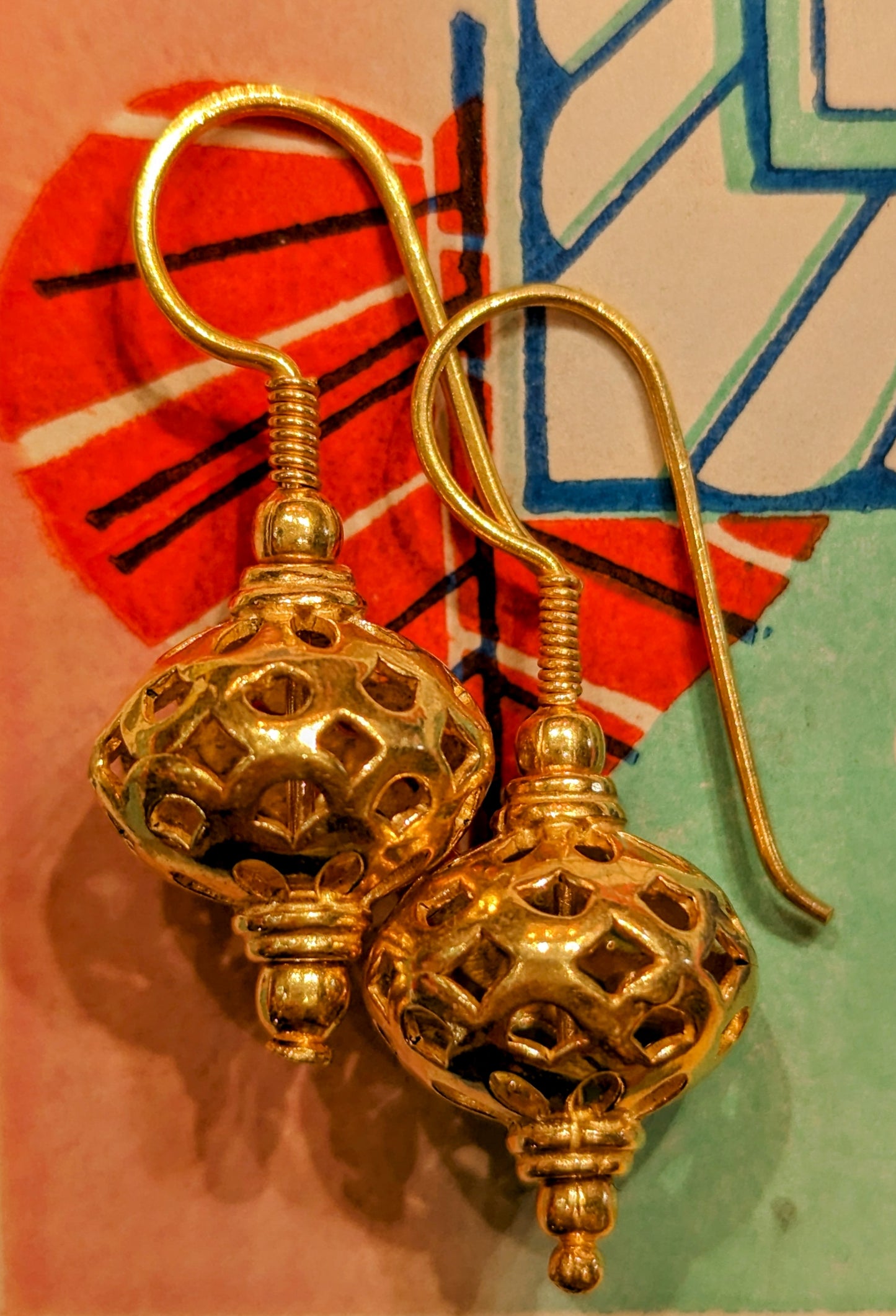 Gold plated bead drop earrings