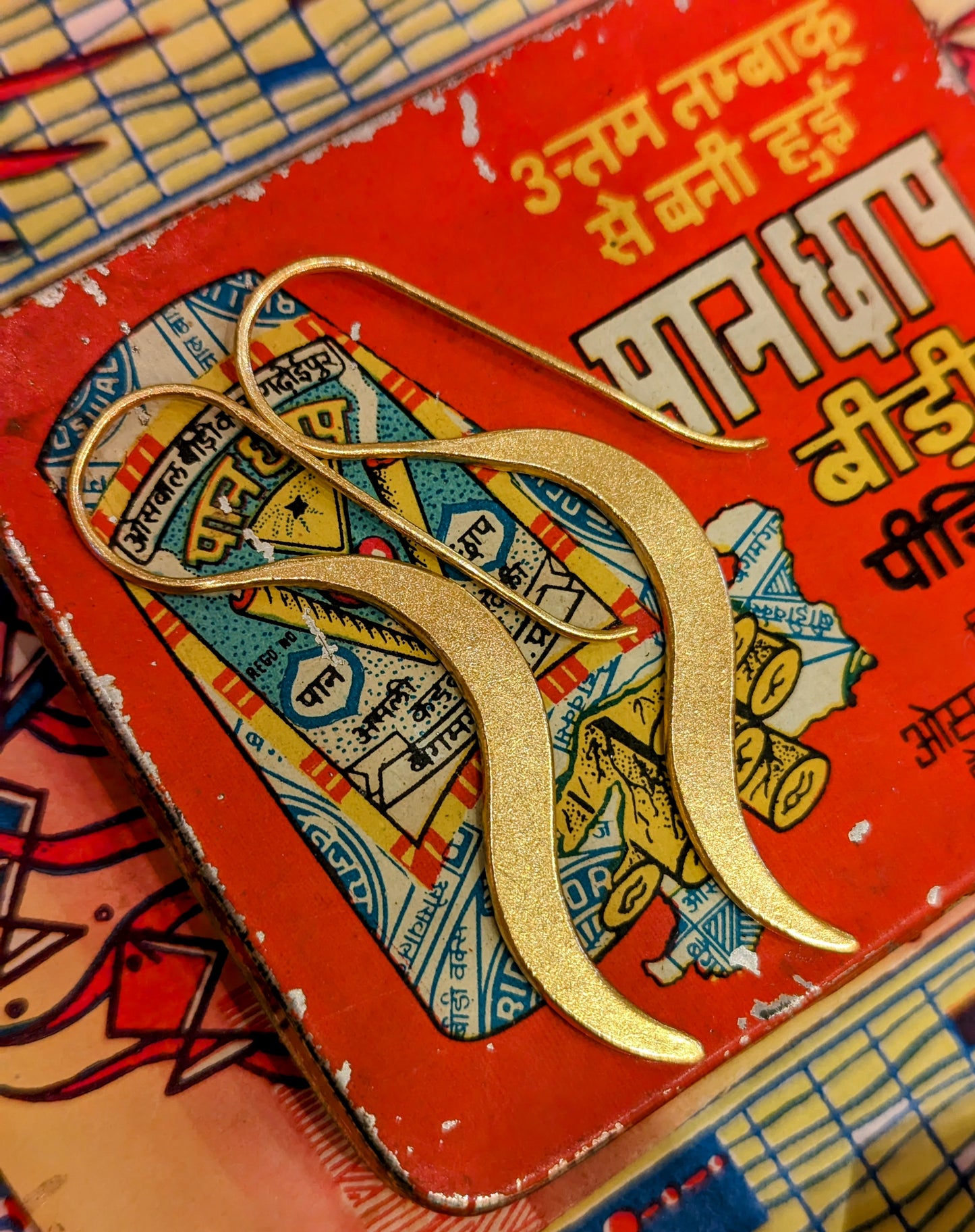 Myanmar gold plated wave hook earrings